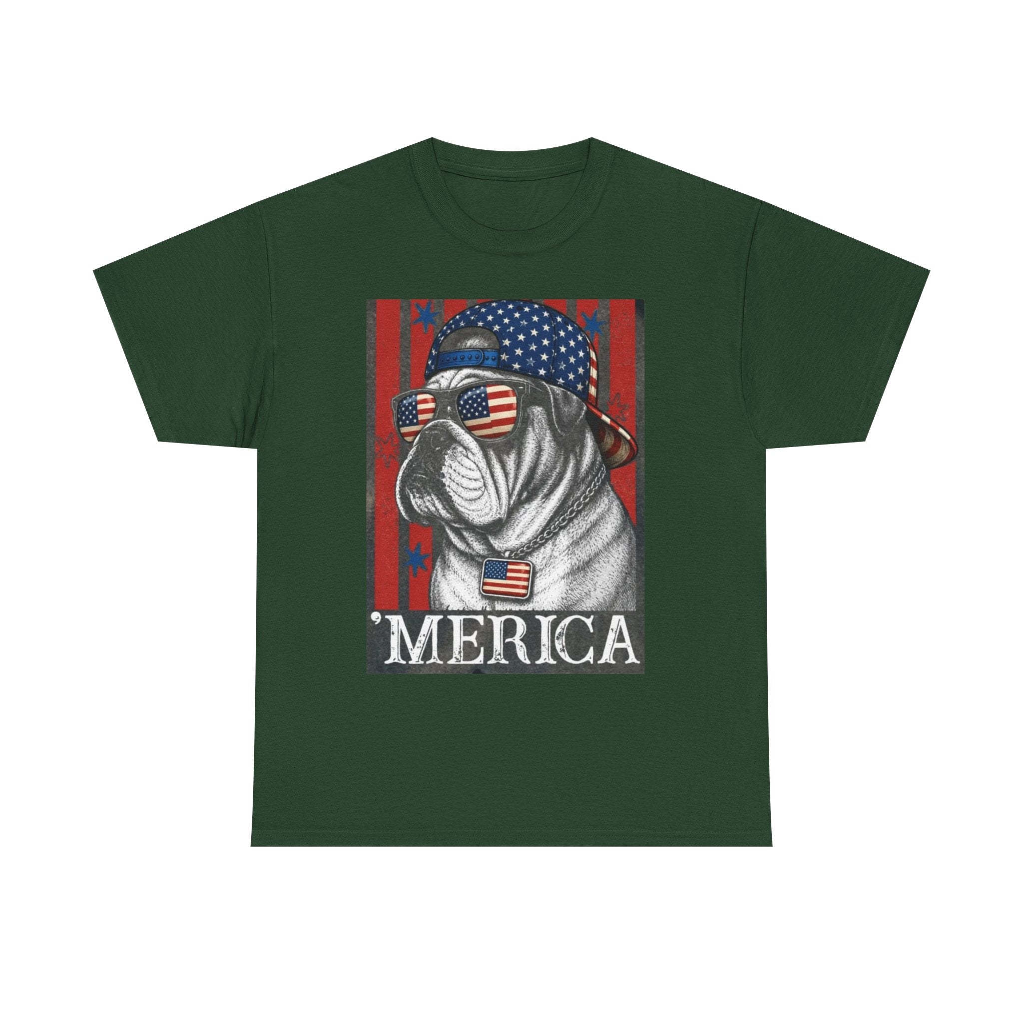 'Merica Bulldog T-Shirt — Patriotic American Flag Tee for Fourth of July