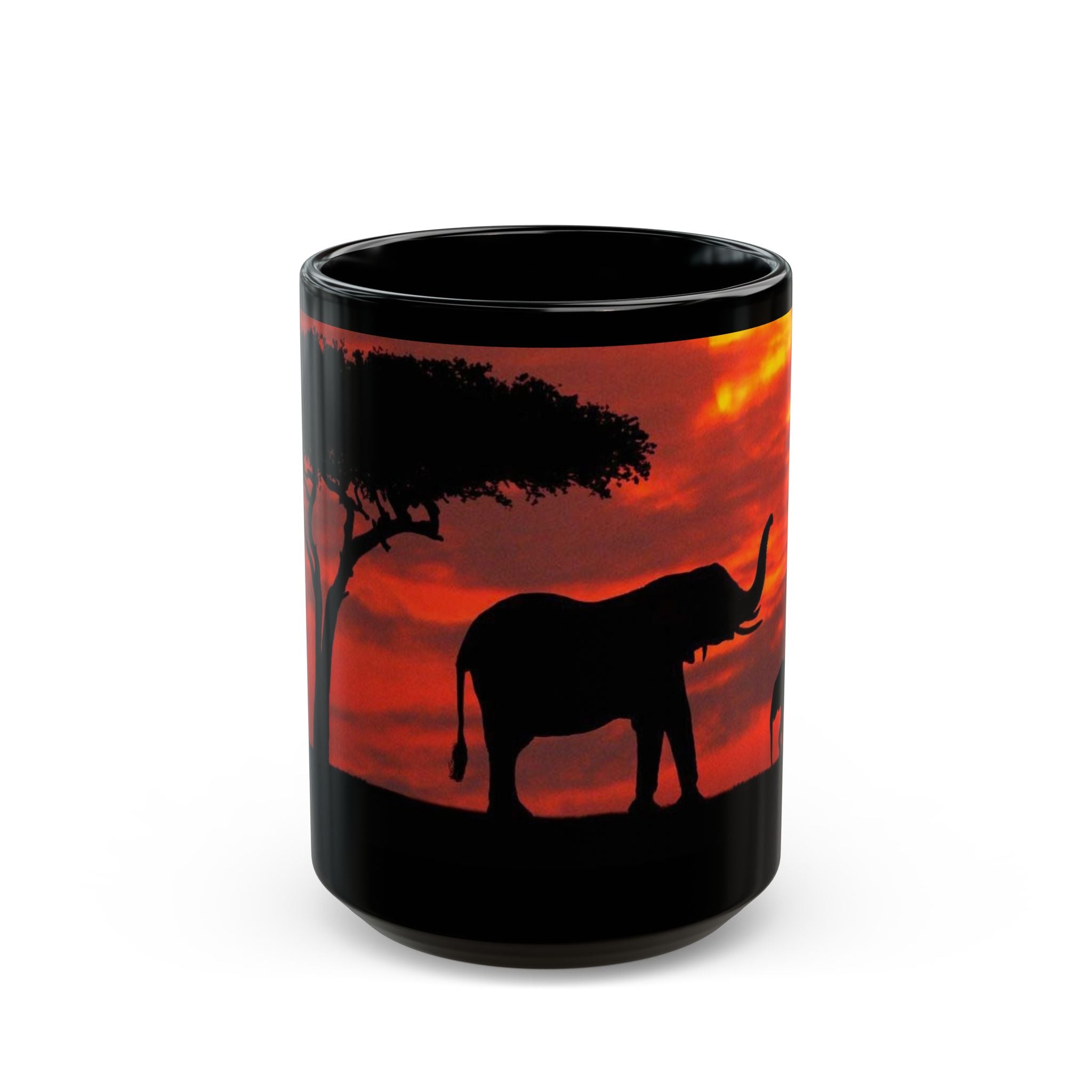 Elephant Sunset Mug — African Safari Silhouette Coffee Cup (11oz/15oz)