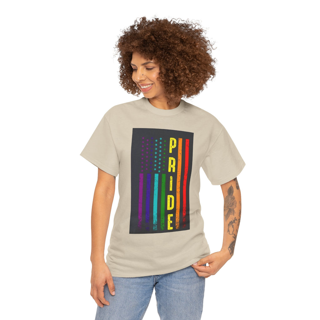 Pride Rainbow Flag Tee — Vertical "PRIDE" Graphic T-Shirt