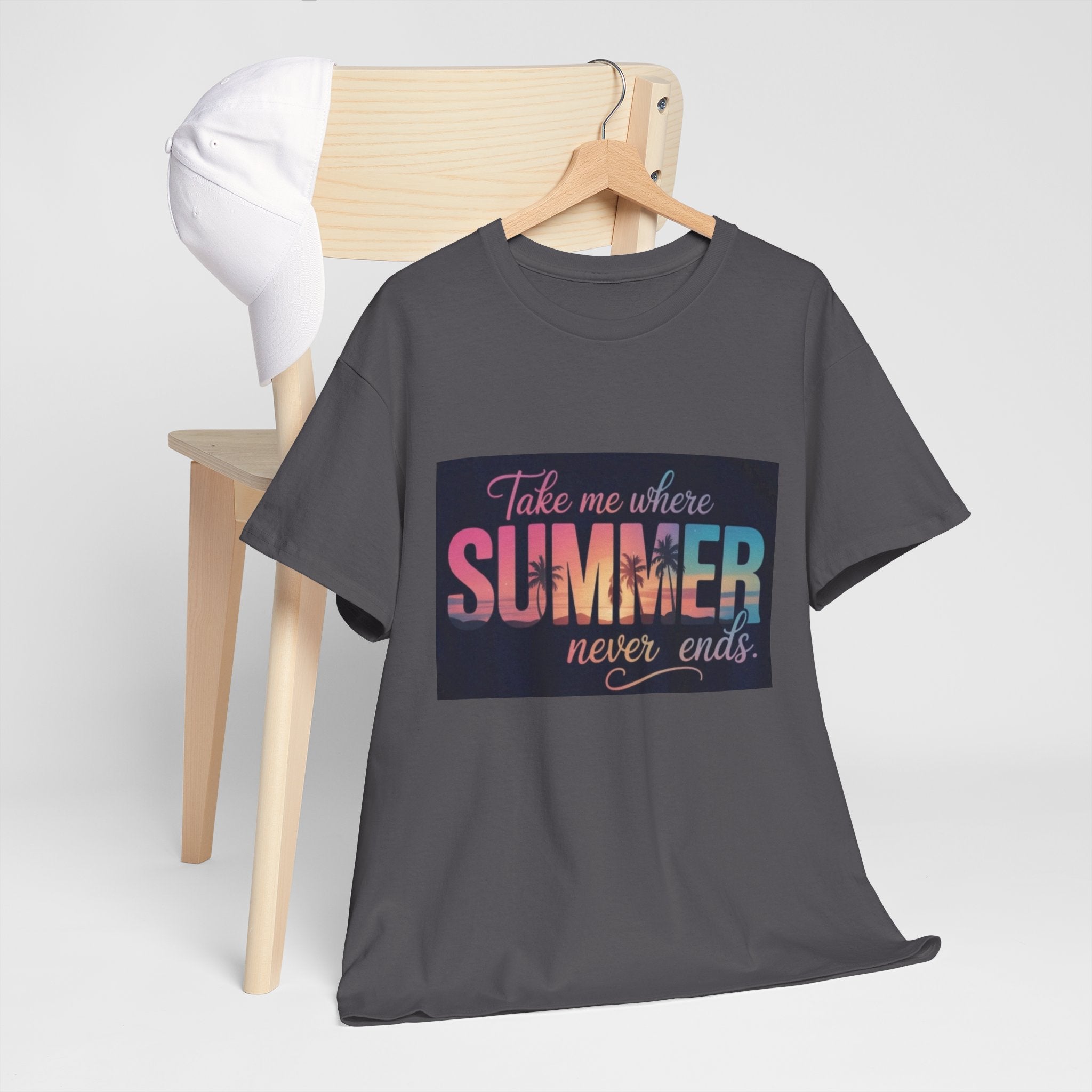 T-Shirt — "Take Me Where Summer Never Ends" Retro Beach Vibes