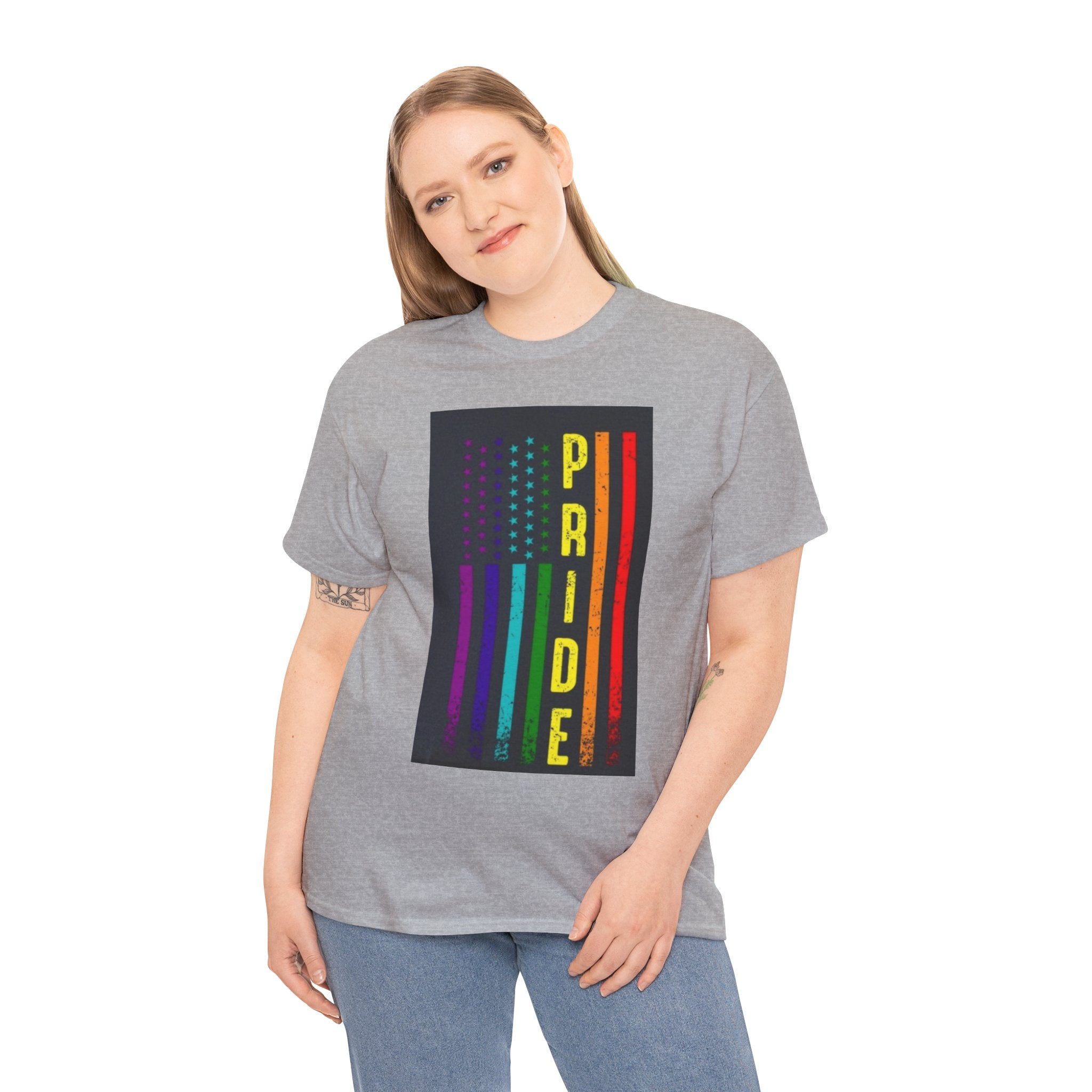 Pride Rainbow Flag Tee — Vertical "PRIDE" Graphic T-Shirt
