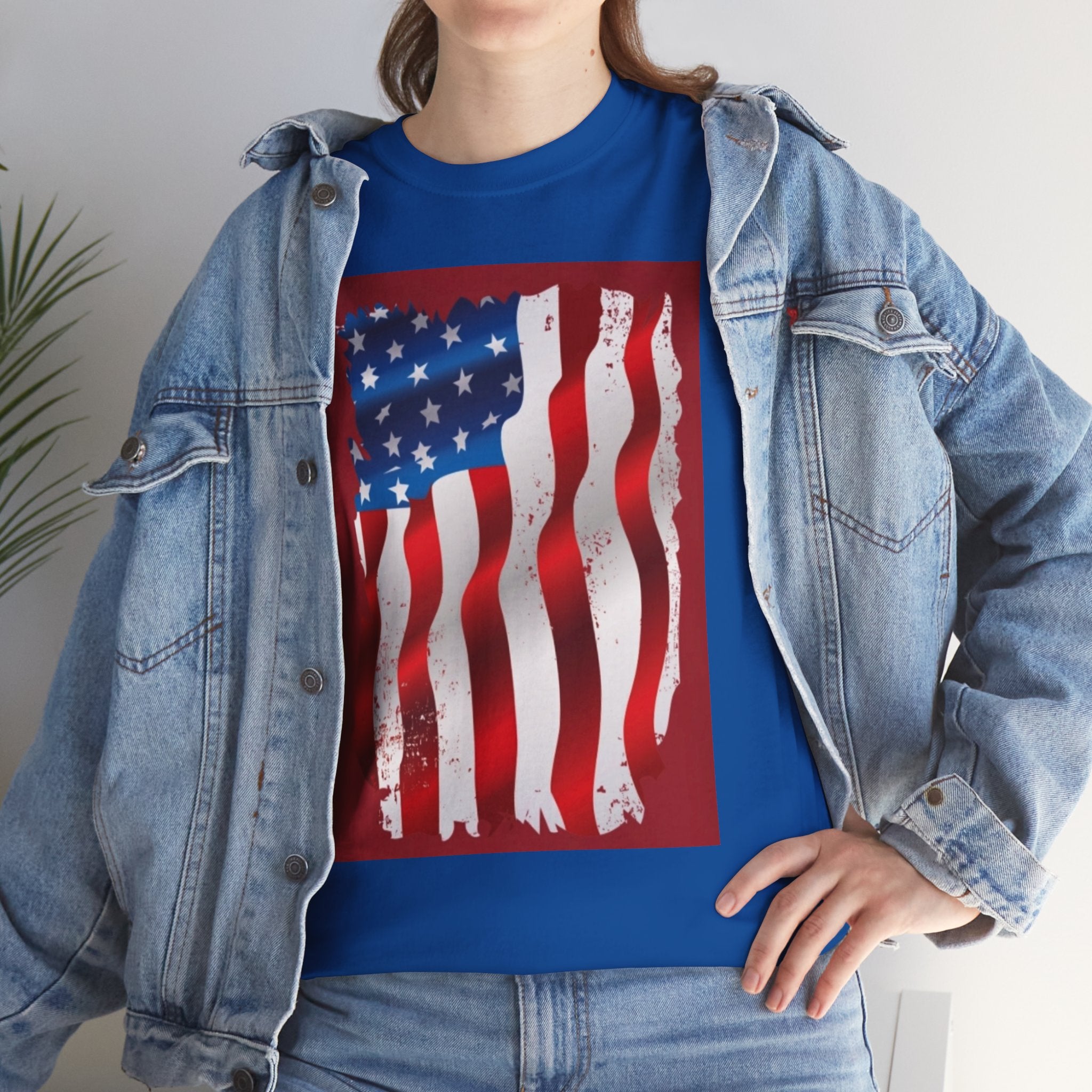 American Flag Graphic Tee — Distressed Wavy Stars & Stripes
