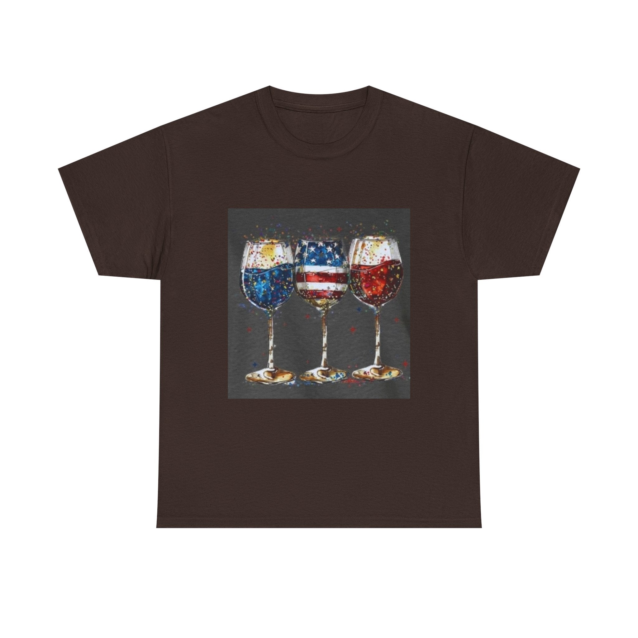 Wine Glasses with American Flag Design Tee