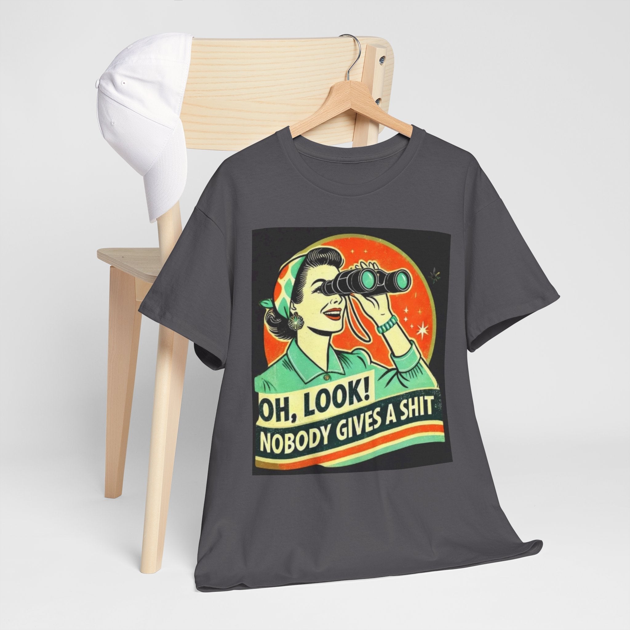 Graphic Tee — "Oh, Look! Nobody Gives a Shit" Retro Binoculars Design