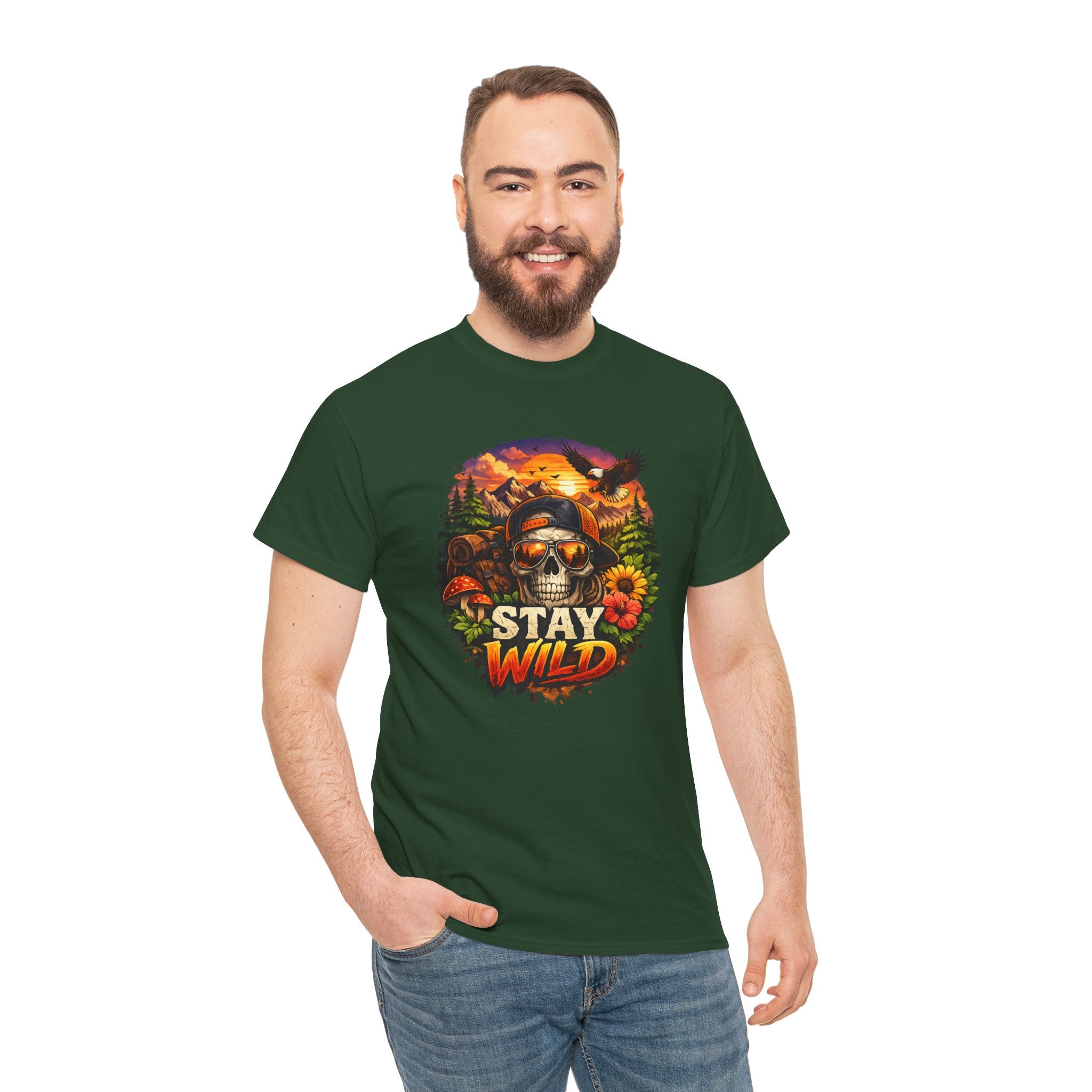 Stay Wild Skull Tee — Vintage Sunset Skull & Sunflower Graphic T-Shirt