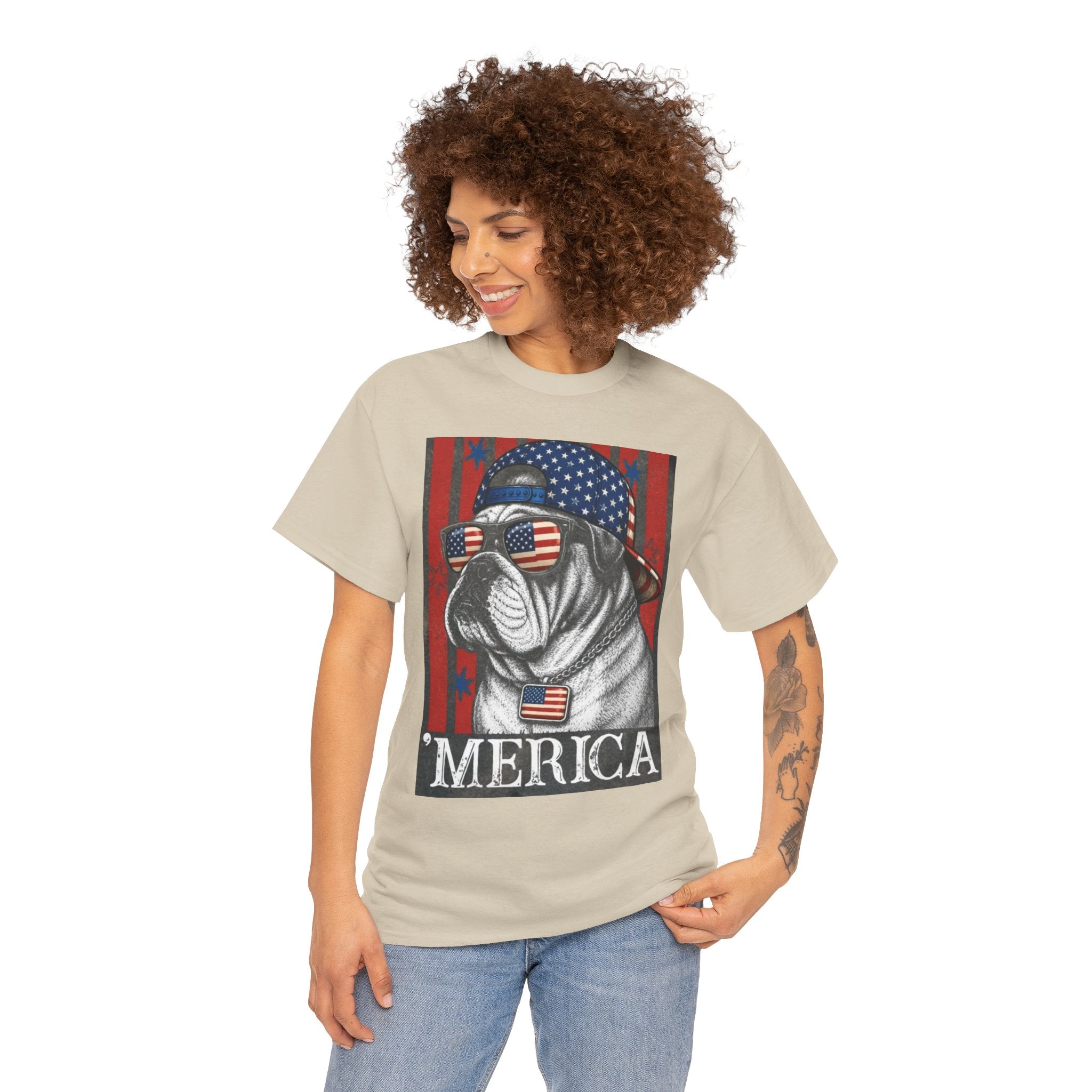 'Merica Bulldog T-Shirt — Patriotic American Flag Tee for Fourth of July