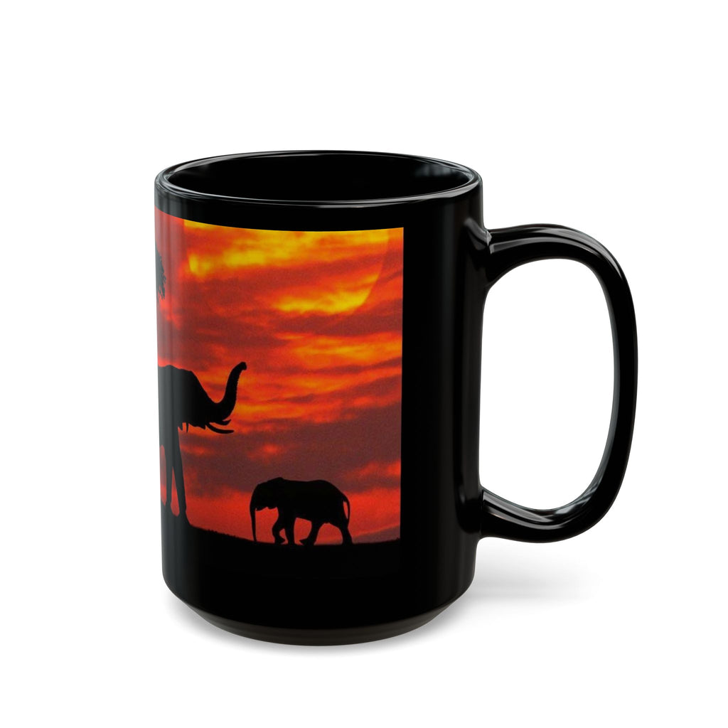 Elephant Sunset Mug — African Safari Silhouette Coffee Cup (11oz/15oz)