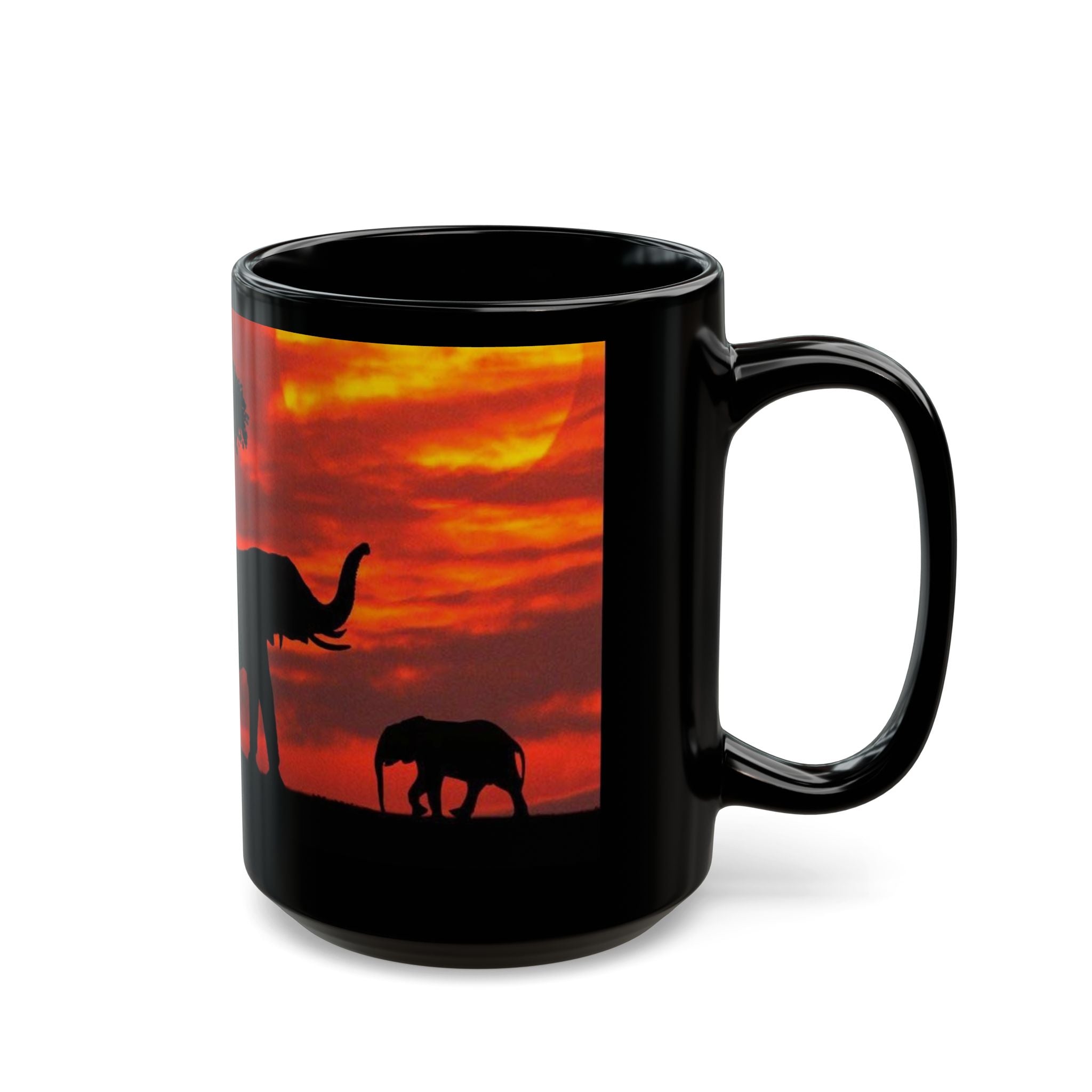 Elephant Sunset Mug — African Safari Silhouette Coffee Cup (11oz/15oz)