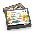 Springtime Sticker Puzzle — 120/252/500-Piece Jigsaw with Rainbow, Sunflowers & Garden Icons