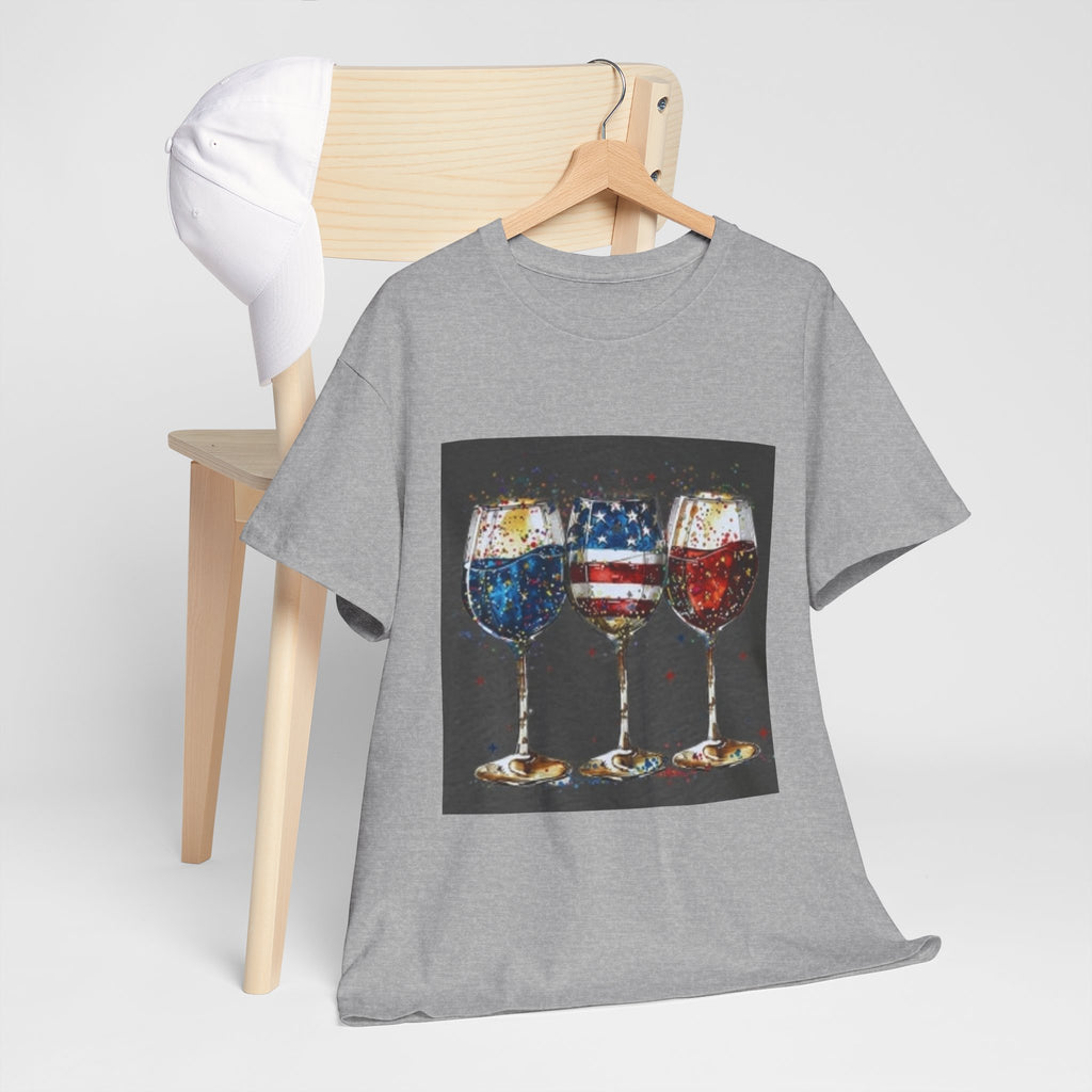 Wine Glasses with American Flag Design Tee
