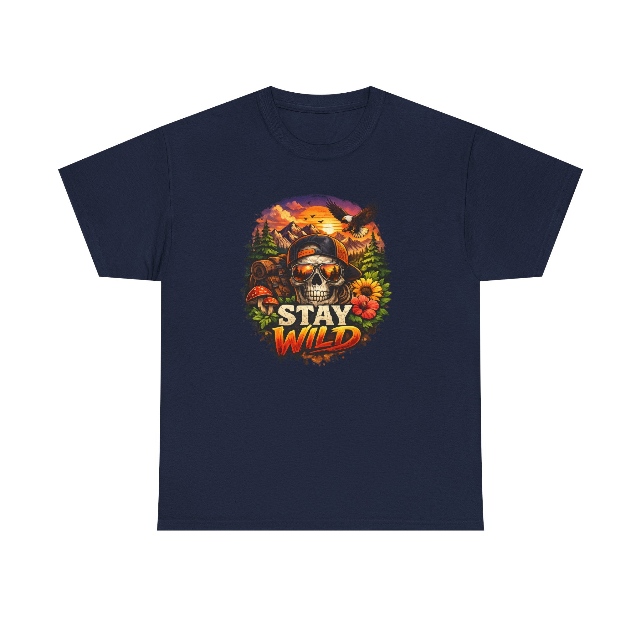 Stay Wild Skull Tee — Vintage Sunset Skull & Sunflower Graphic T-Shirt