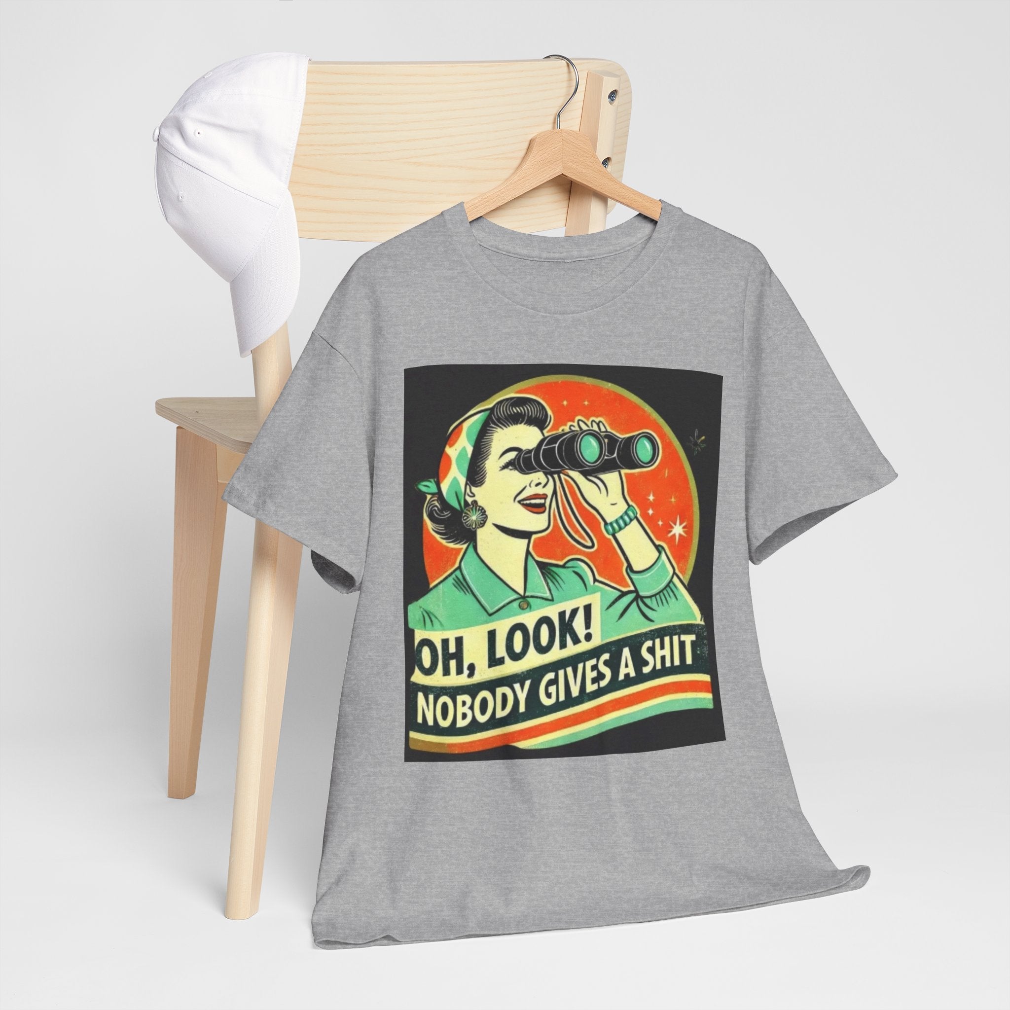 Graphic Tee — "Oh, Look! Nobody Gives a Shit" Retro Binoculars Design