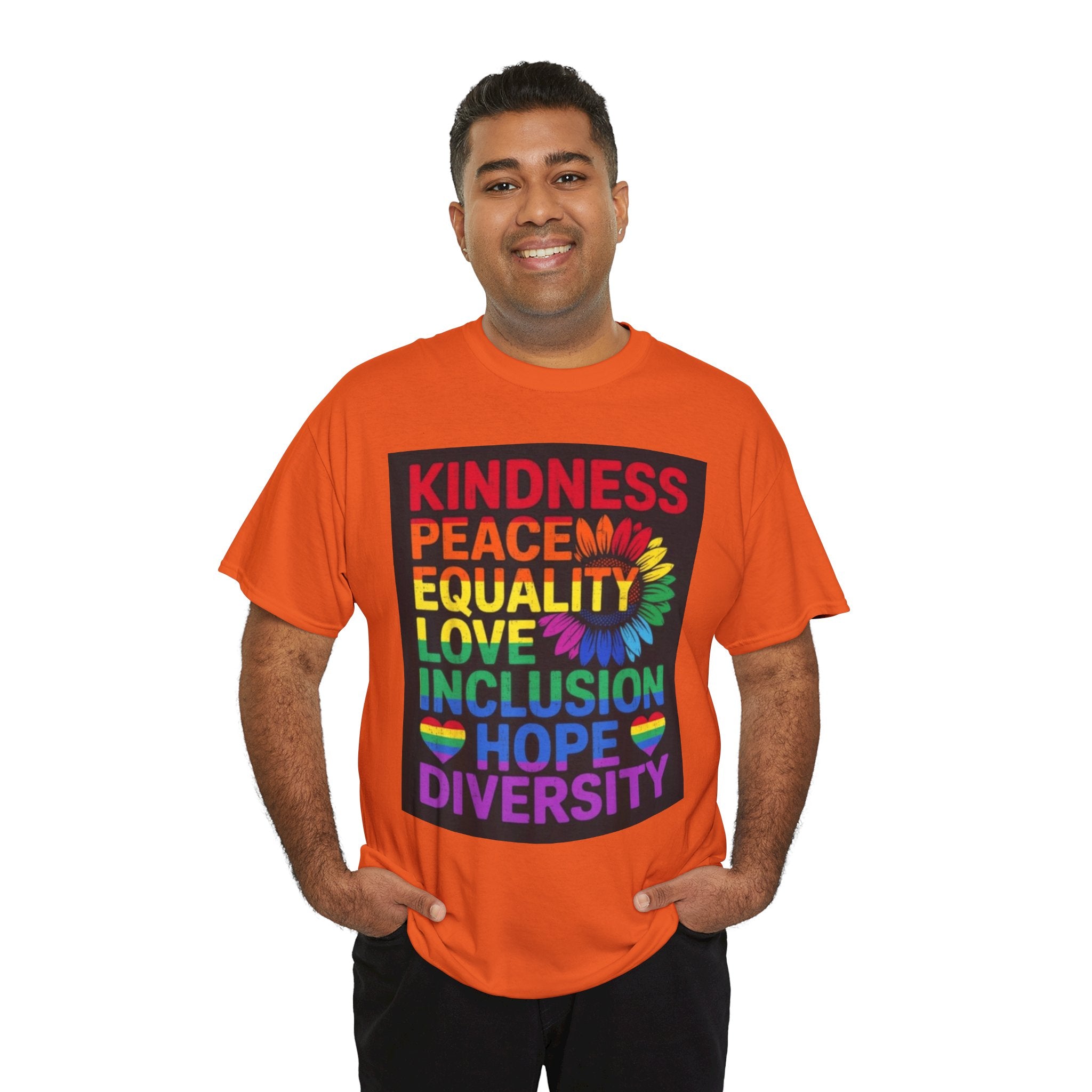 Kindness Peace Equality Rainbow T-Shirt — Pride Inclusion & Diversity Tee