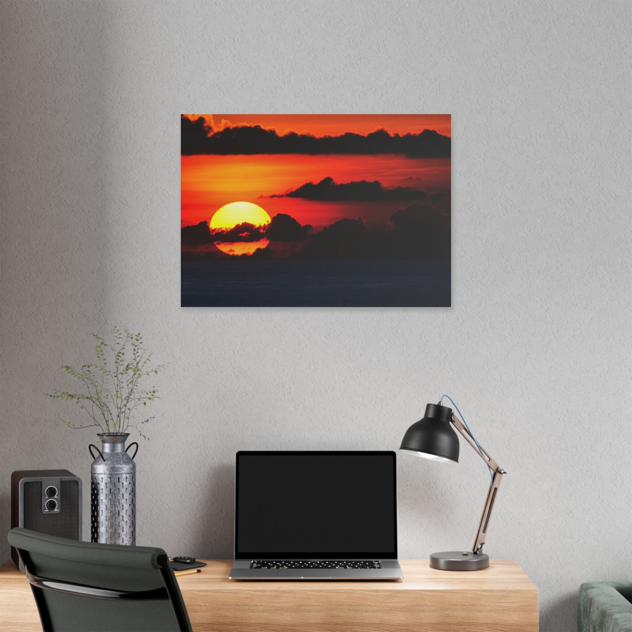 Sunset Ocean Canvas Print — Dramatic Red Sunset Wall Art