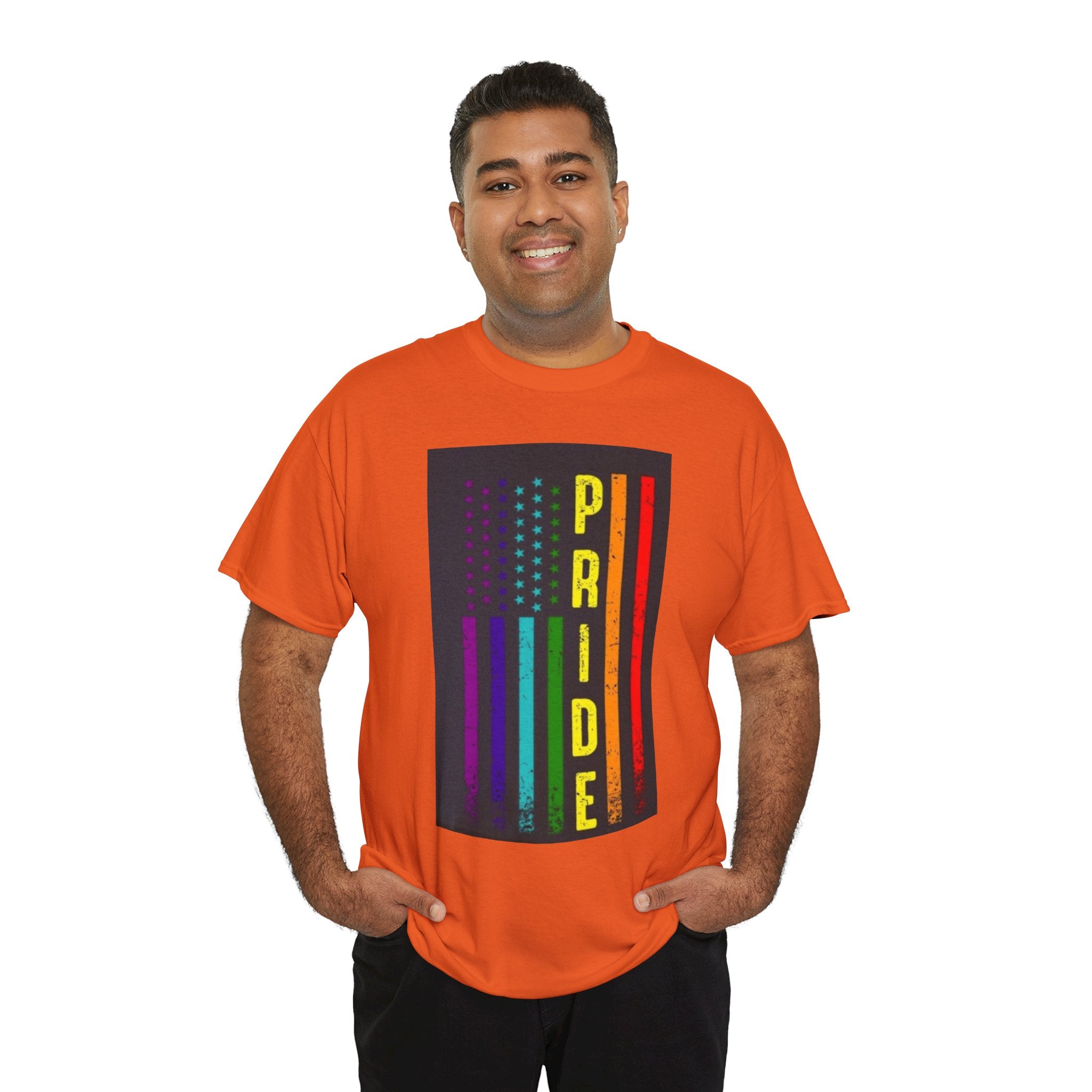 Pride Rainbow Flag Tee — Vertical "PRIDE" Graphic T-Shirt
