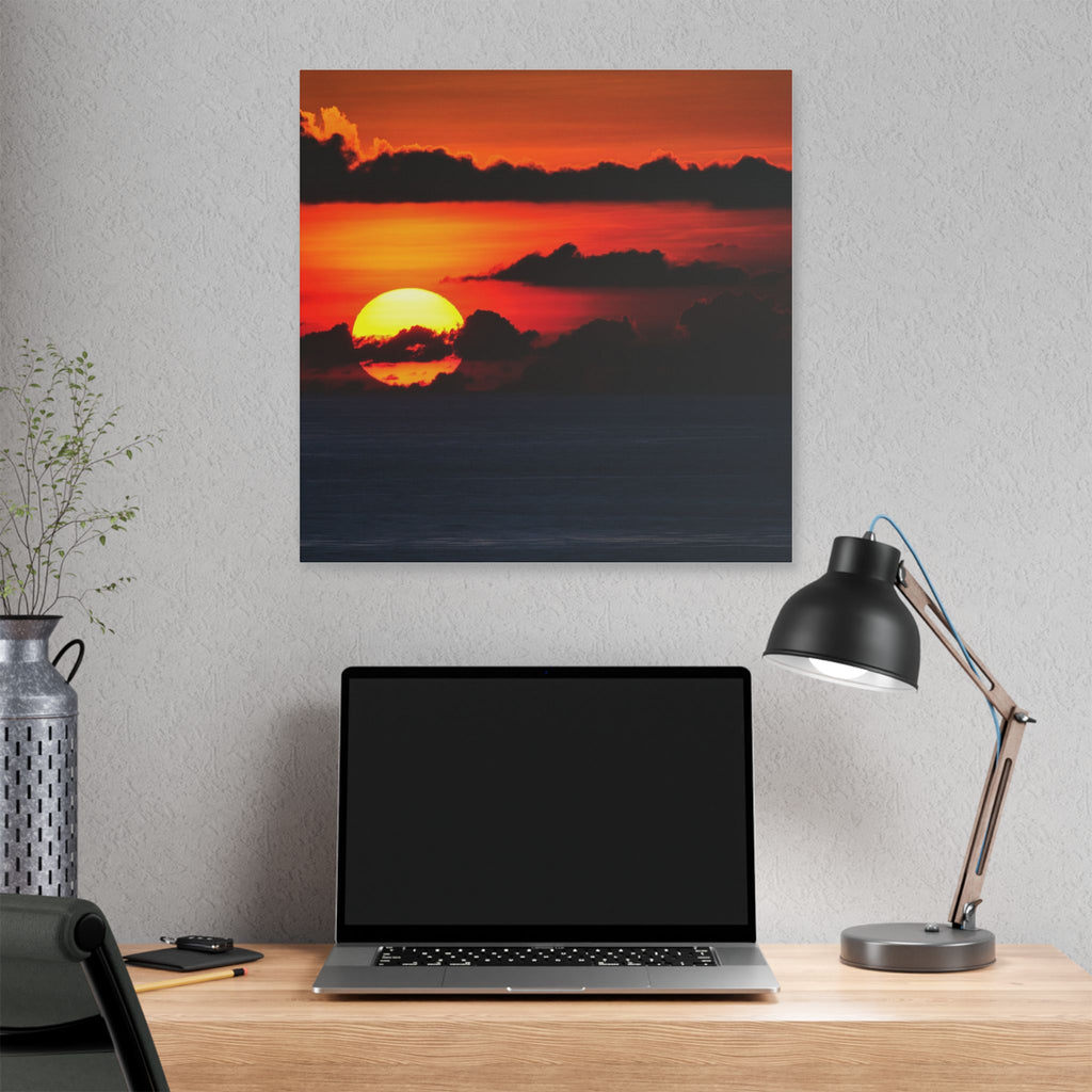 Sunset Ocean Canvas Print — Dramatic Red Sunset Wall Art
