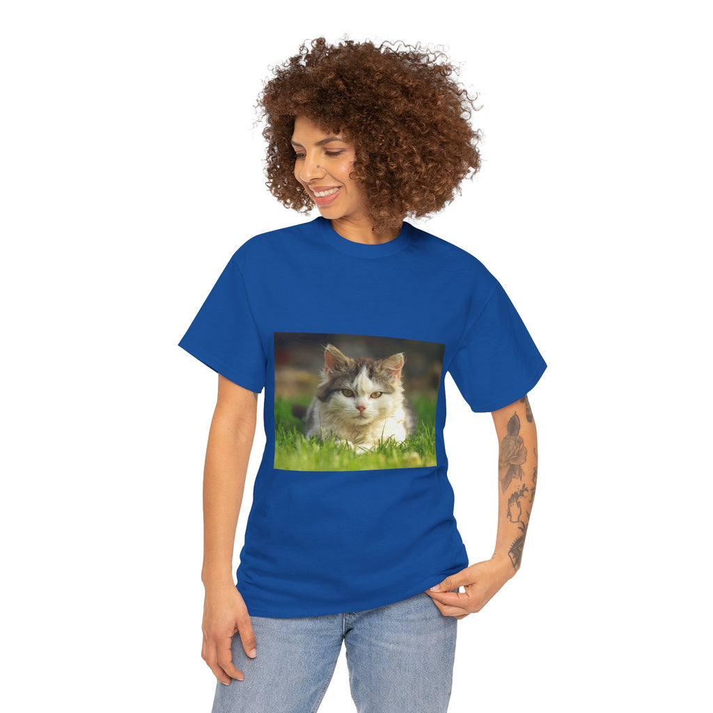 Cat Photo Tee — Relaxed Cat Lying in Grass T-Shirt