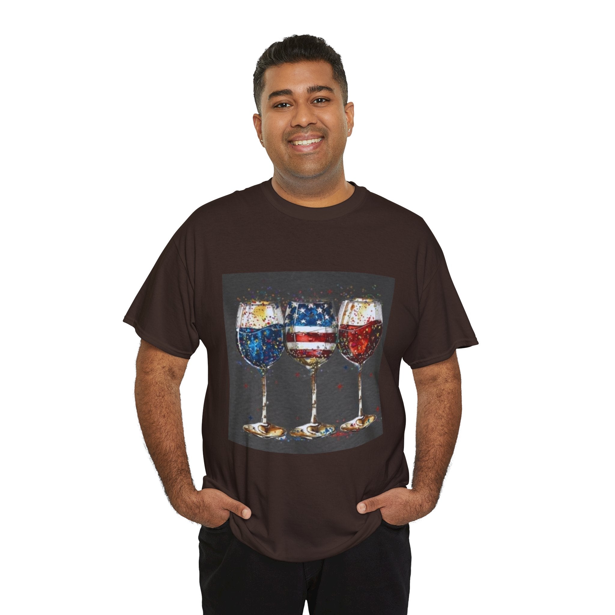 Wine Glasses with American Flag Design Tee