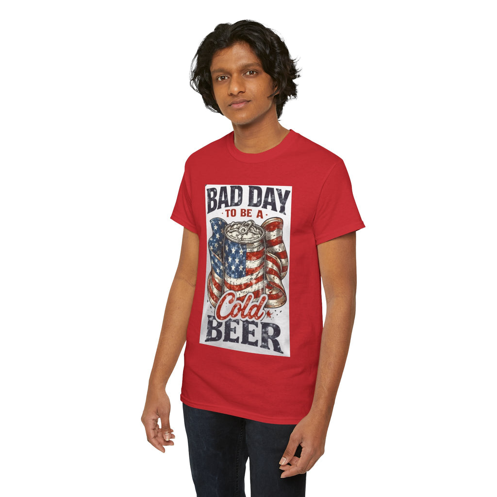 Bad Day to Be a Cold Beer T-Shirt — American Flag Beer Can Graphic Tee