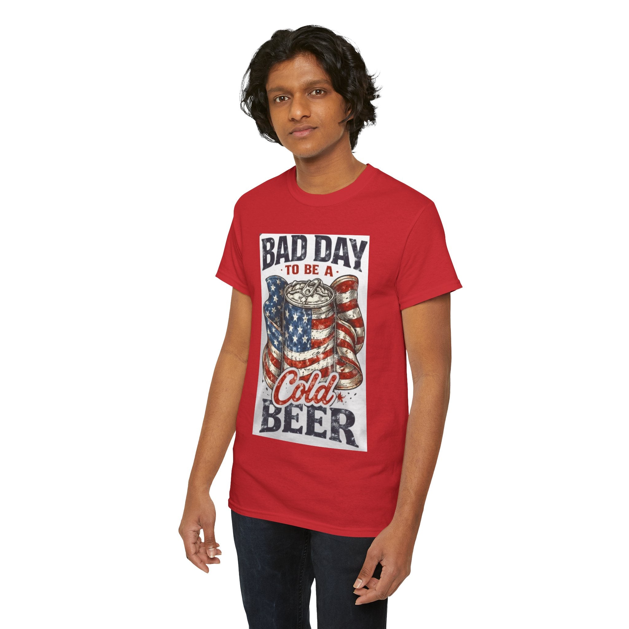 Bad Day to Be a Cold Beer T-Shirt — American Flag Beer Can Graphic Tee