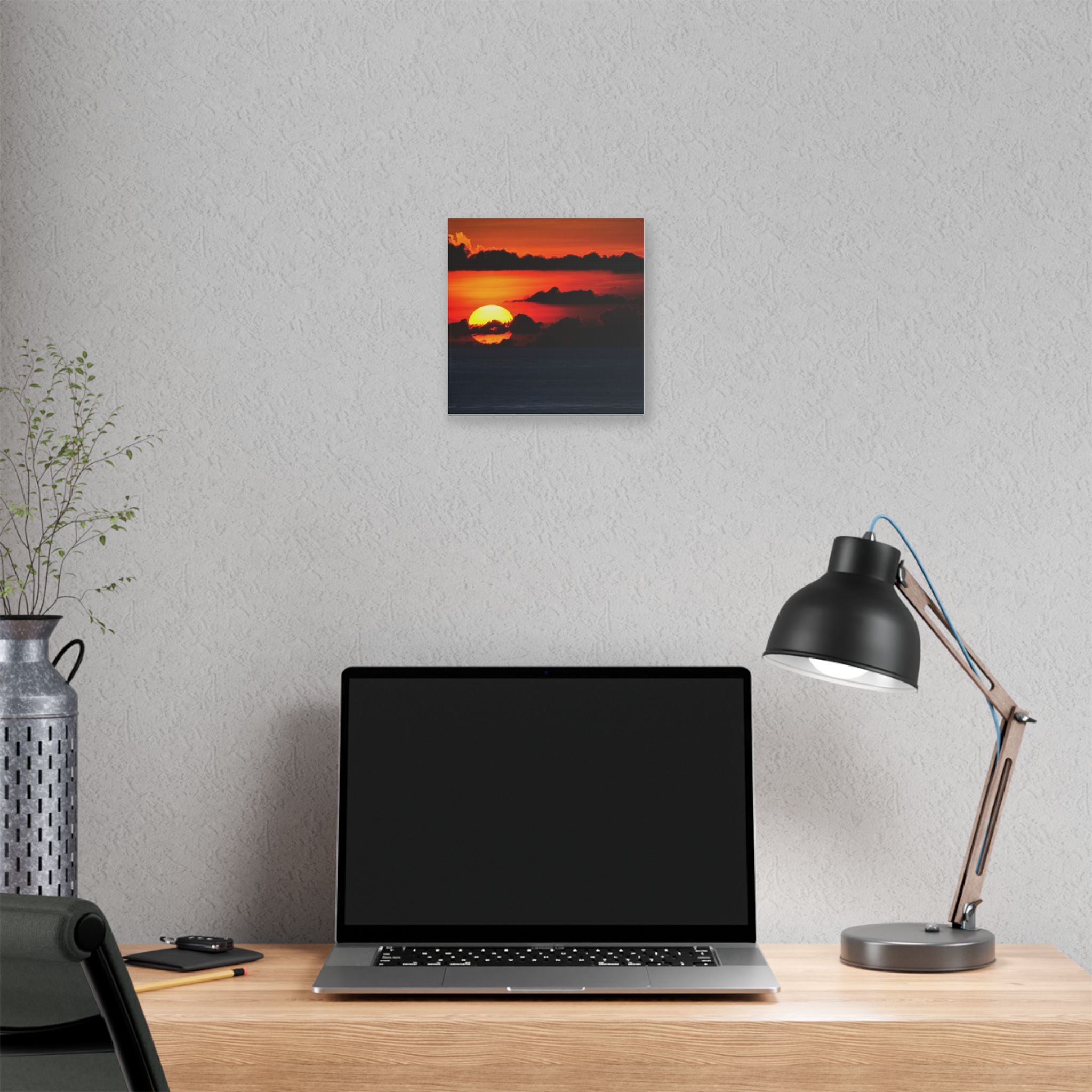 Sunset Ocean Canvas Print — Dramatic Red Sunset Wall Art