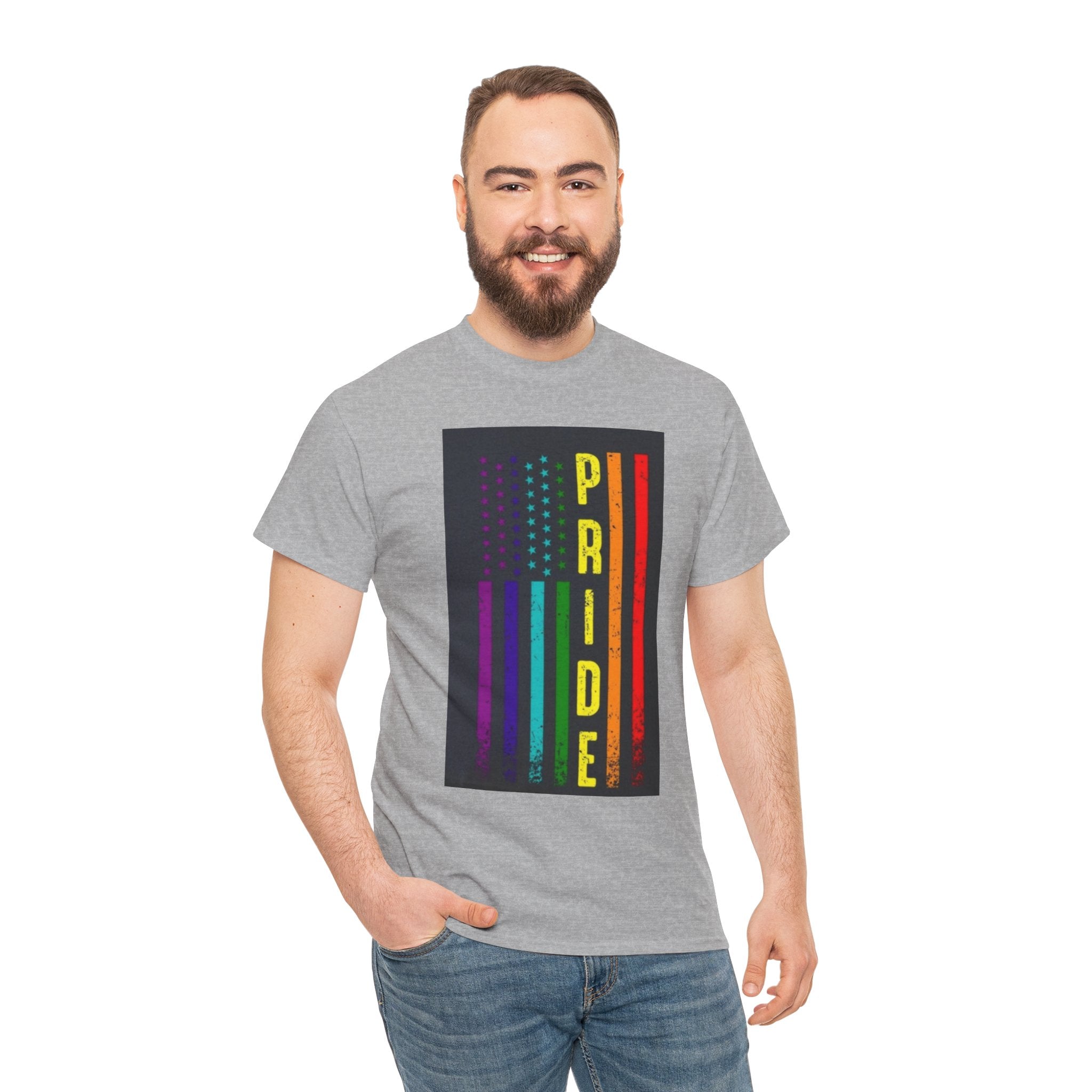 Pride Rainbow Flag Tee — Vertical "PRIDE" Graphic T-Shirt
