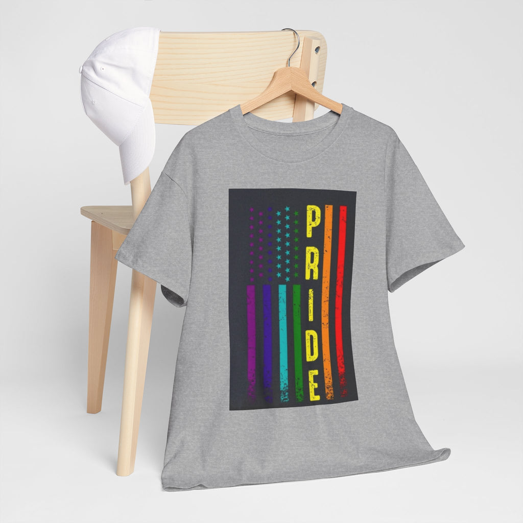 Pride Rainbow Flag Tee — Vertical "PRIDE" Graphic T-Shirt