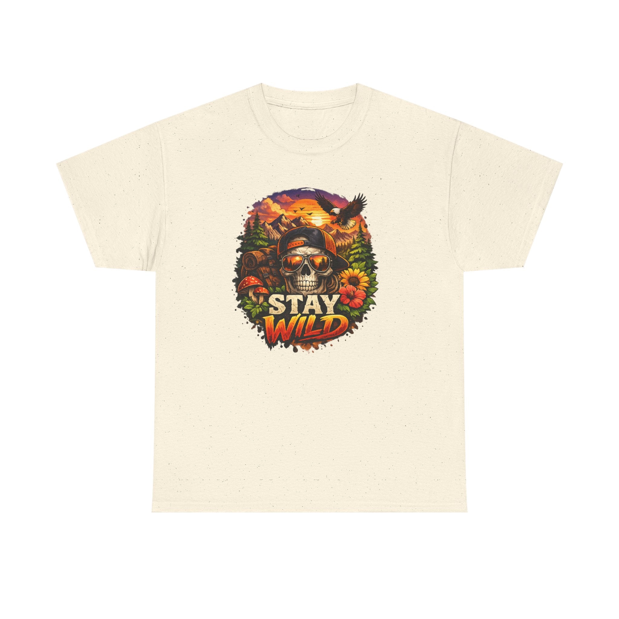 Stay Wild Skull Tee — Vintage Sunset Skull & Sunflower Graphic T-Shirt