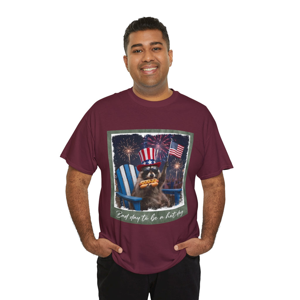 Patriotic Uncle Sam Bear T-Shirt — 'God Spares Us to Be a Hot Dog' 4th of July Tee