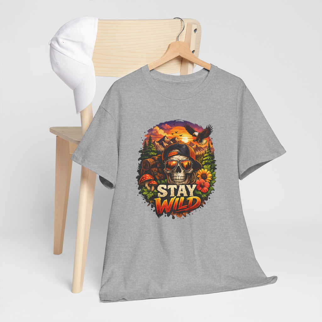 Stay Wild Skull Tee — Vintage Sunset Skull & Sunflower Graphic T-Shirt
