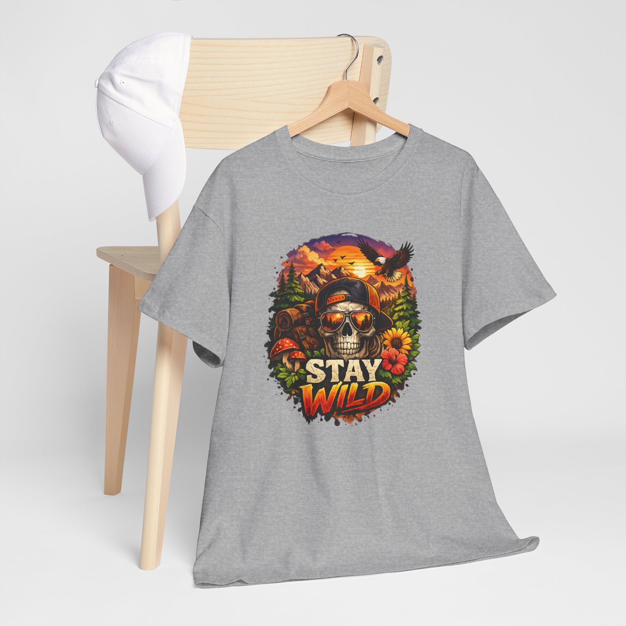 Stay Wild Skull Tee — Vintage Sunset Skull & Sunflower Graphic T-Shirt