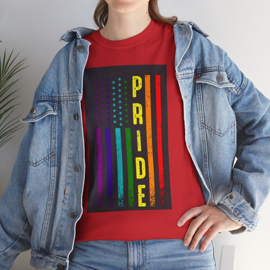 Pride Rainbow Flag Tee — Vertical "PRIDE" Graphic T-Shirt