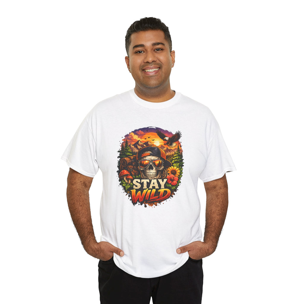 Stay Wild Skull Tee — Vintage Sunset Skull & Sunflower Graphic T-Shirt