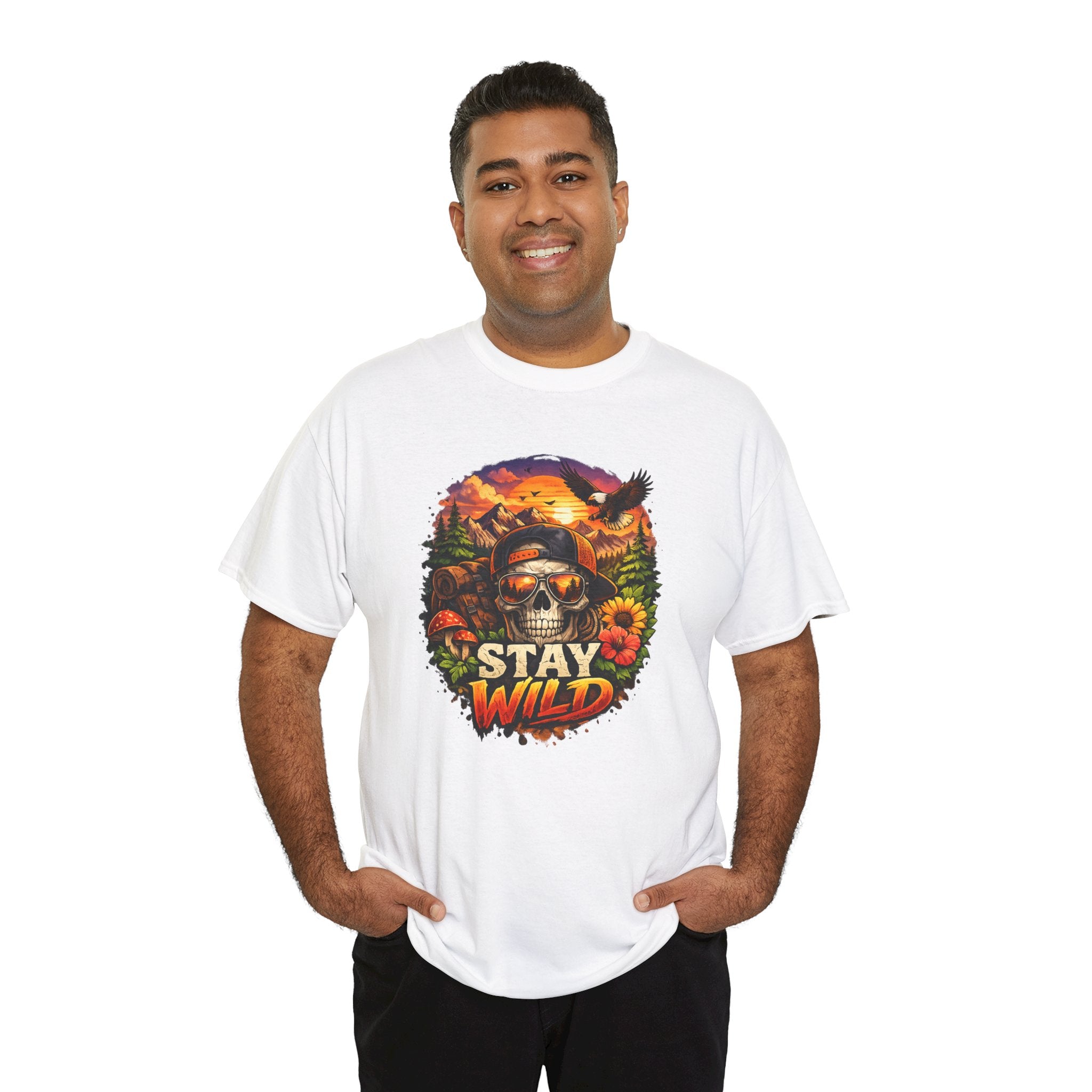 Stay Wild Skull Tee — Vintage Sunset Skull & Sunflower Graphic T-Shirt