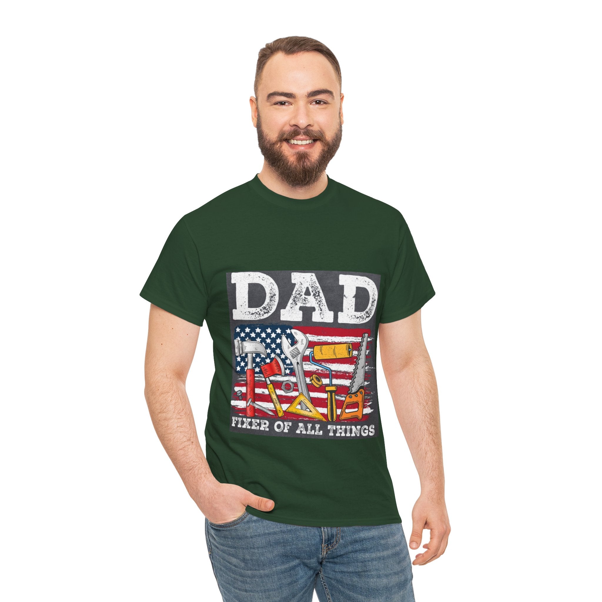 Dad Fixer Of All Things T-Shirt — American Flag Tool Graphic Tee for Fathers