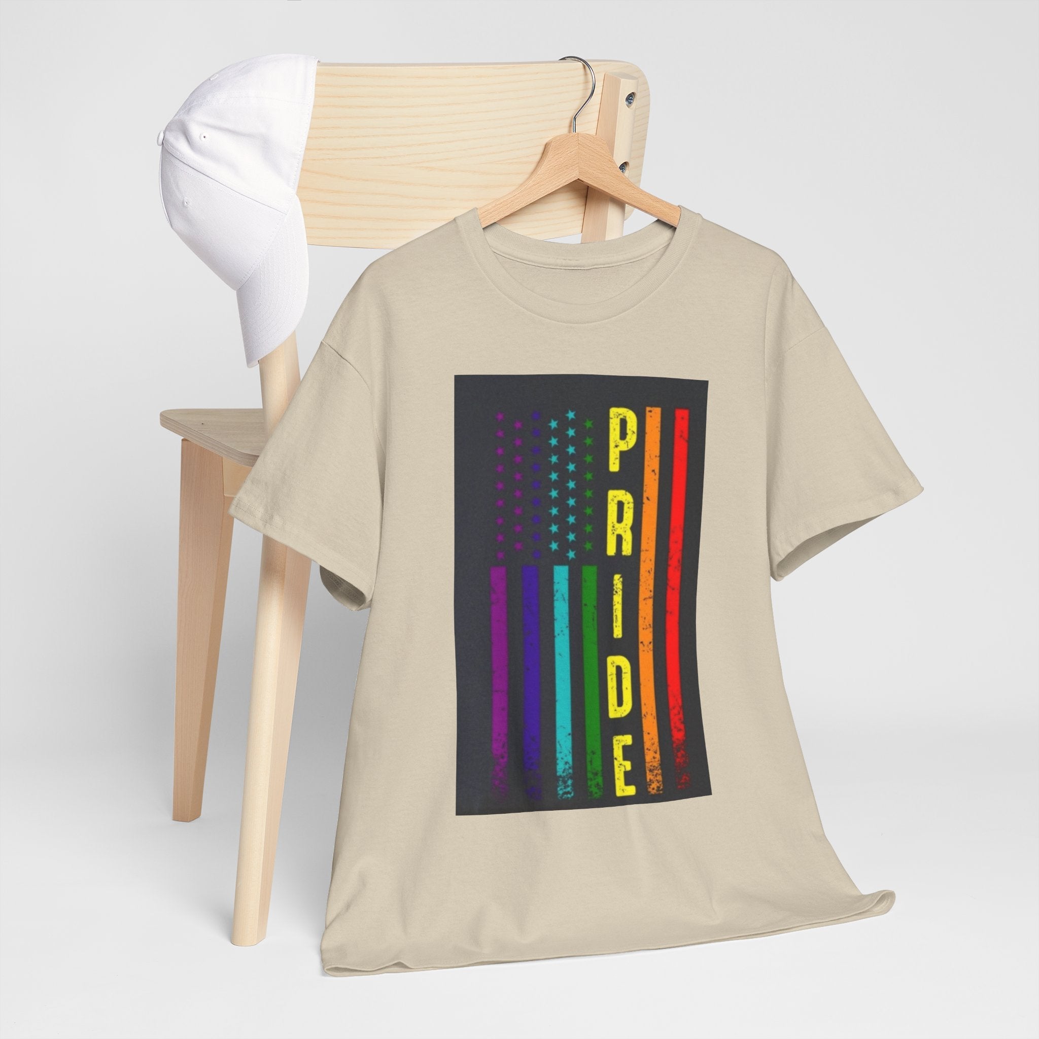 Pride Rainbow Flag Tee — Vertical "PRIDE" Graphic T-Shirt