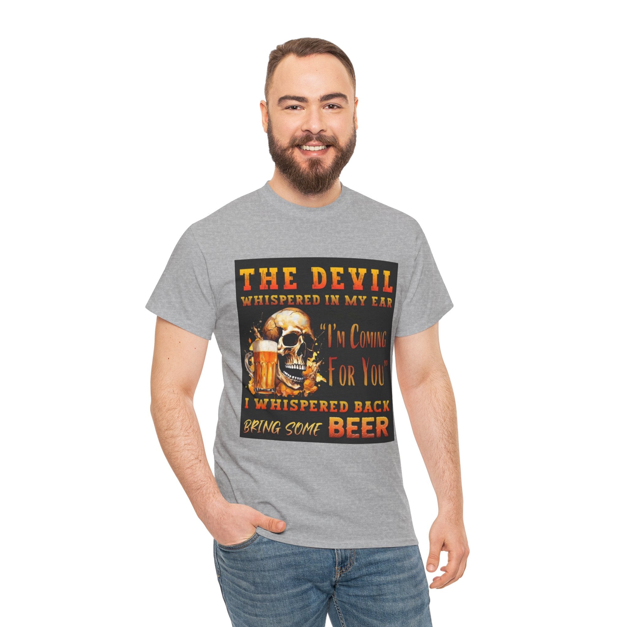 Devil Whispered T-Shirt — “I’m Coming For You” Skull Beer Graphic Tee