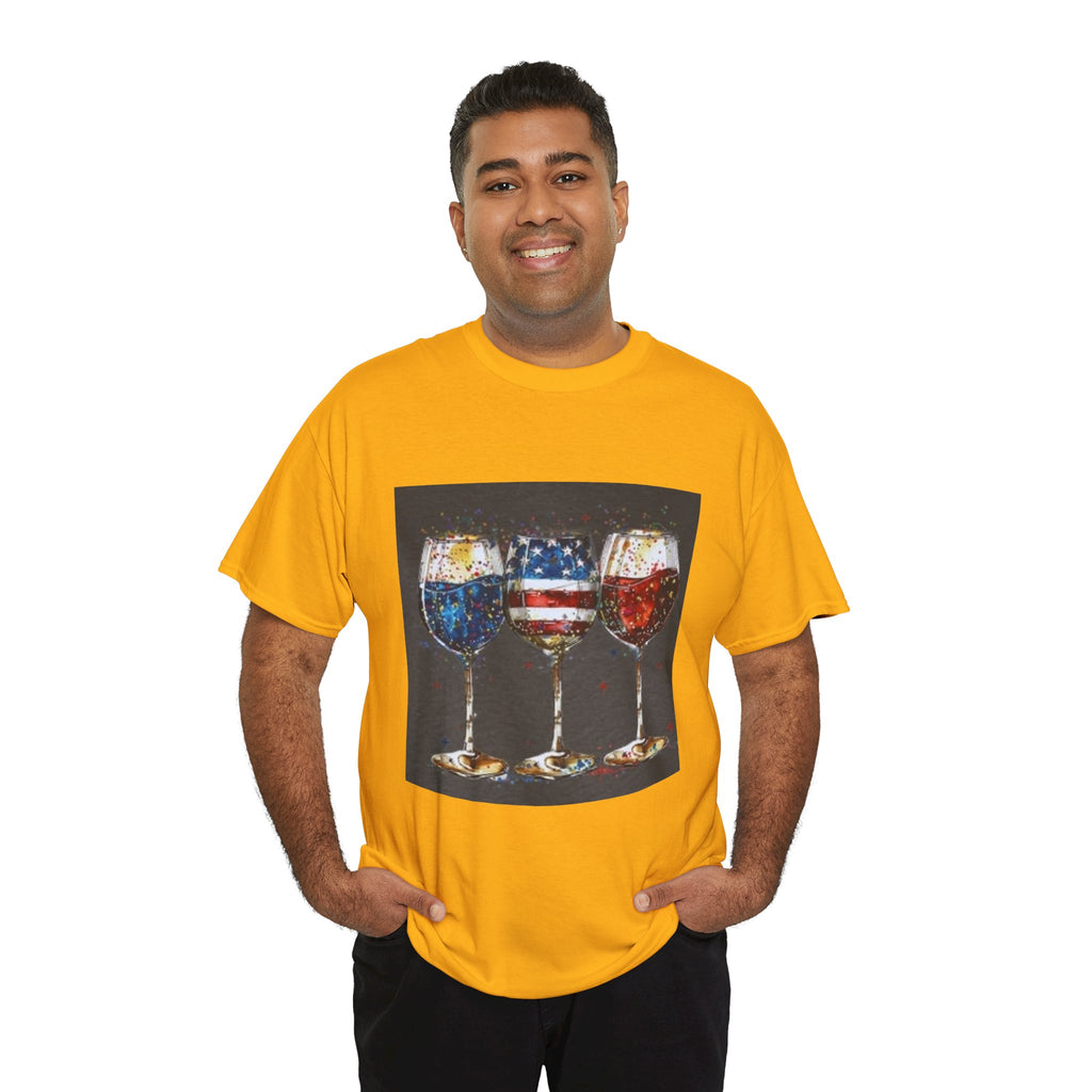 Wine Glasses with American Flag Design Tee