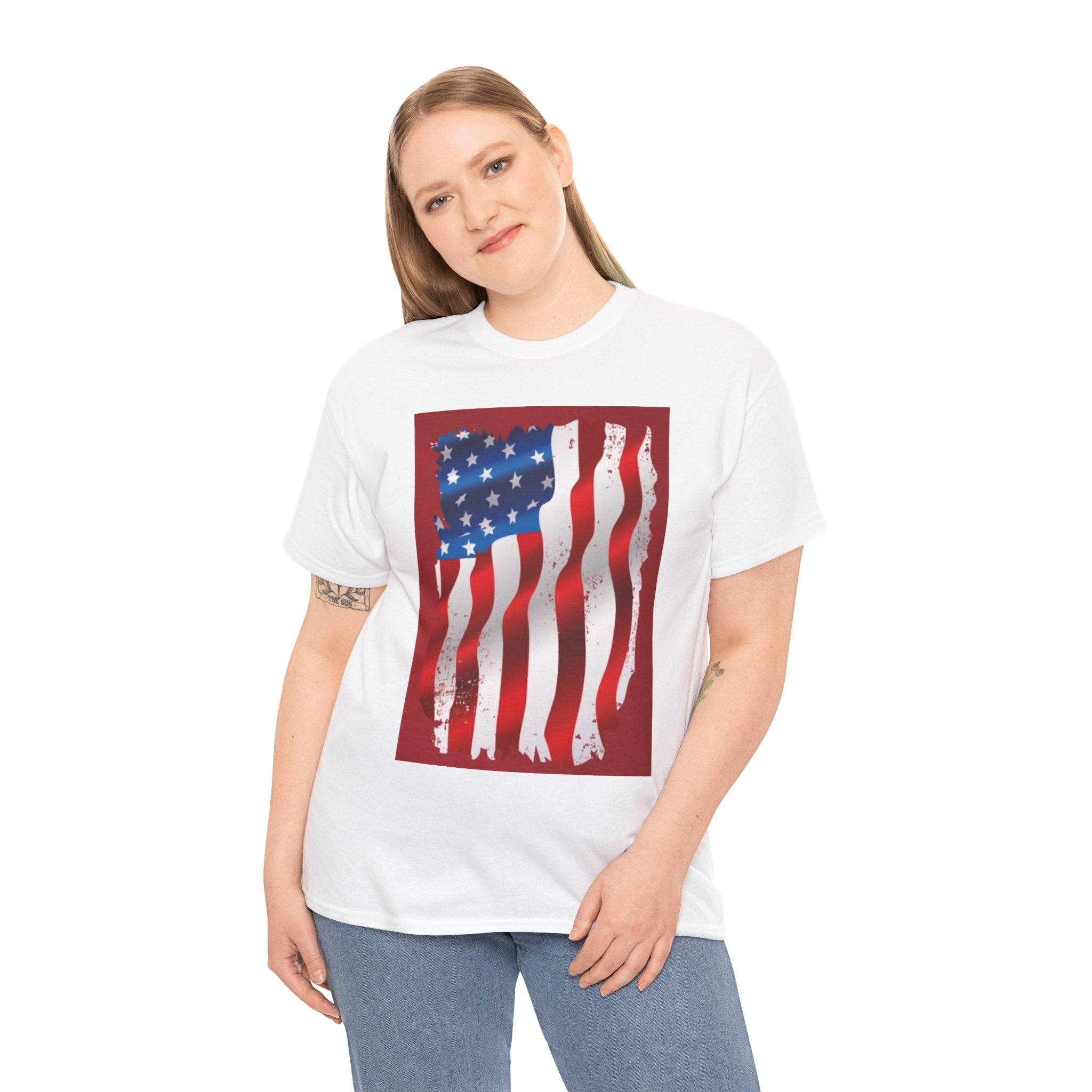 American Flag Graphic Tee — Distressed Wavy Stars & Stripes