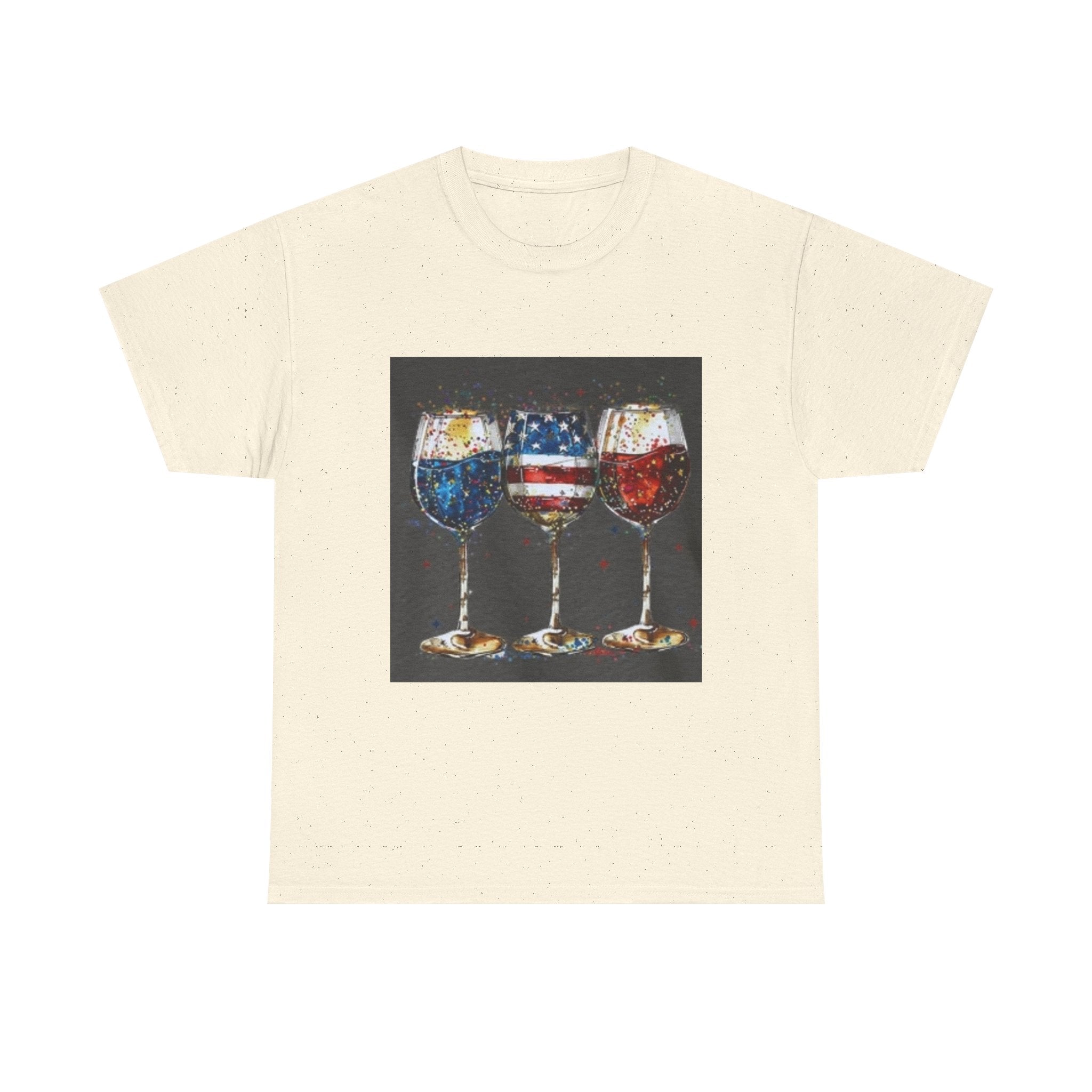 Wine Glasses with American Flag Design Tee
