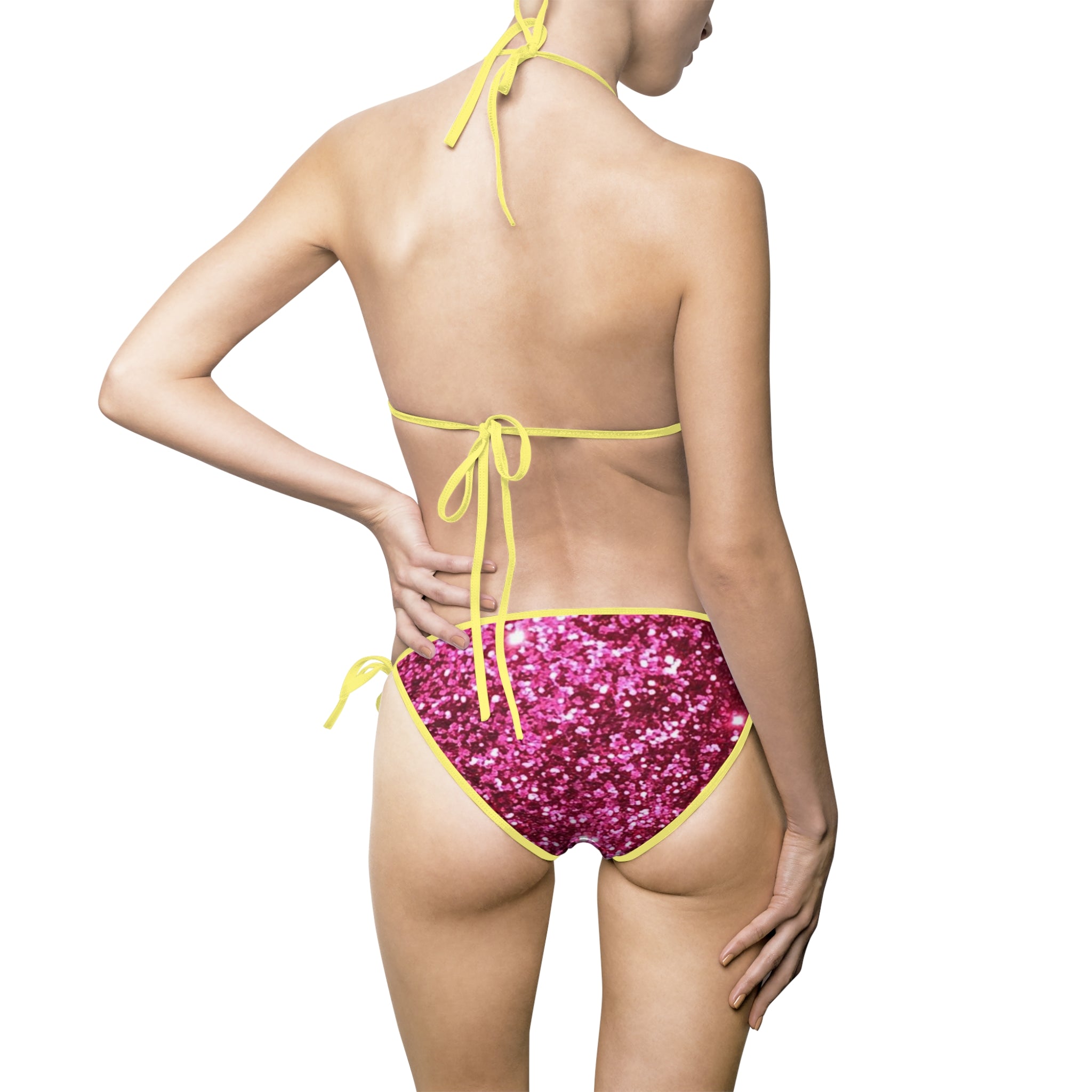 Pink Sequin Print Bikini — Women's Tie-Side Two-Piece Swimsuit