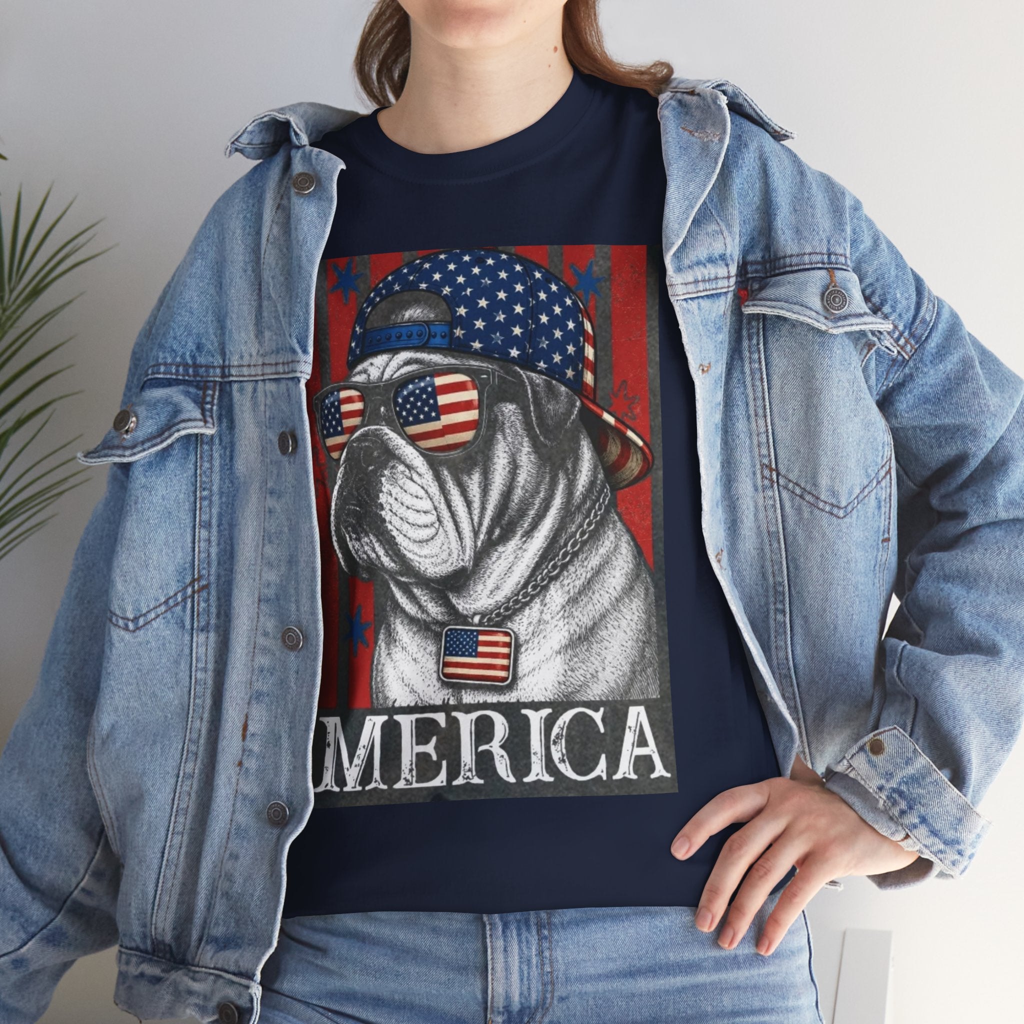'Merica Bulldog T-Shirt — Patriotic American Flag Tee for Fourth of July