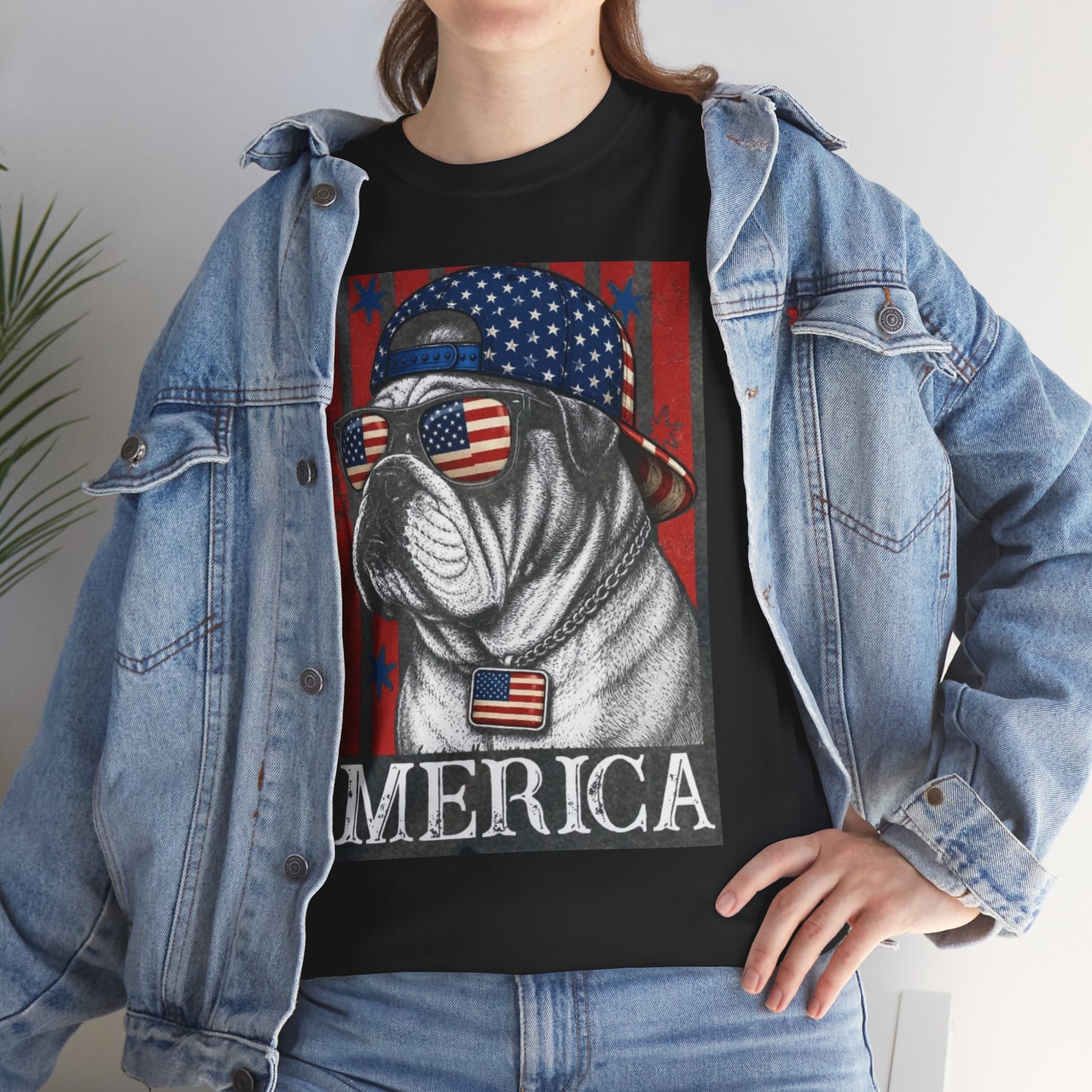 'Merica Bulldog T-Shirt — Patriotic American Flag Tee for Fourth of July