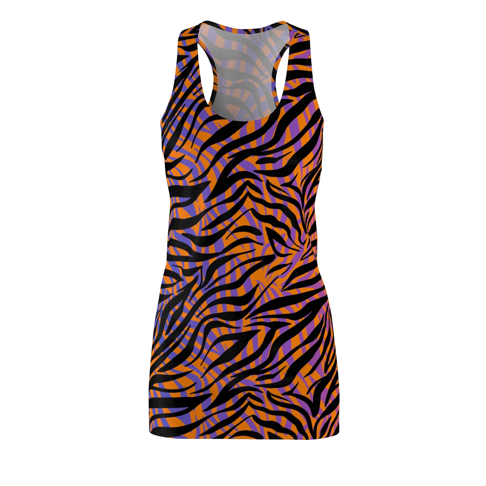 Tiger Stripe Racerback Dress — Orange & Purple Animal Print
