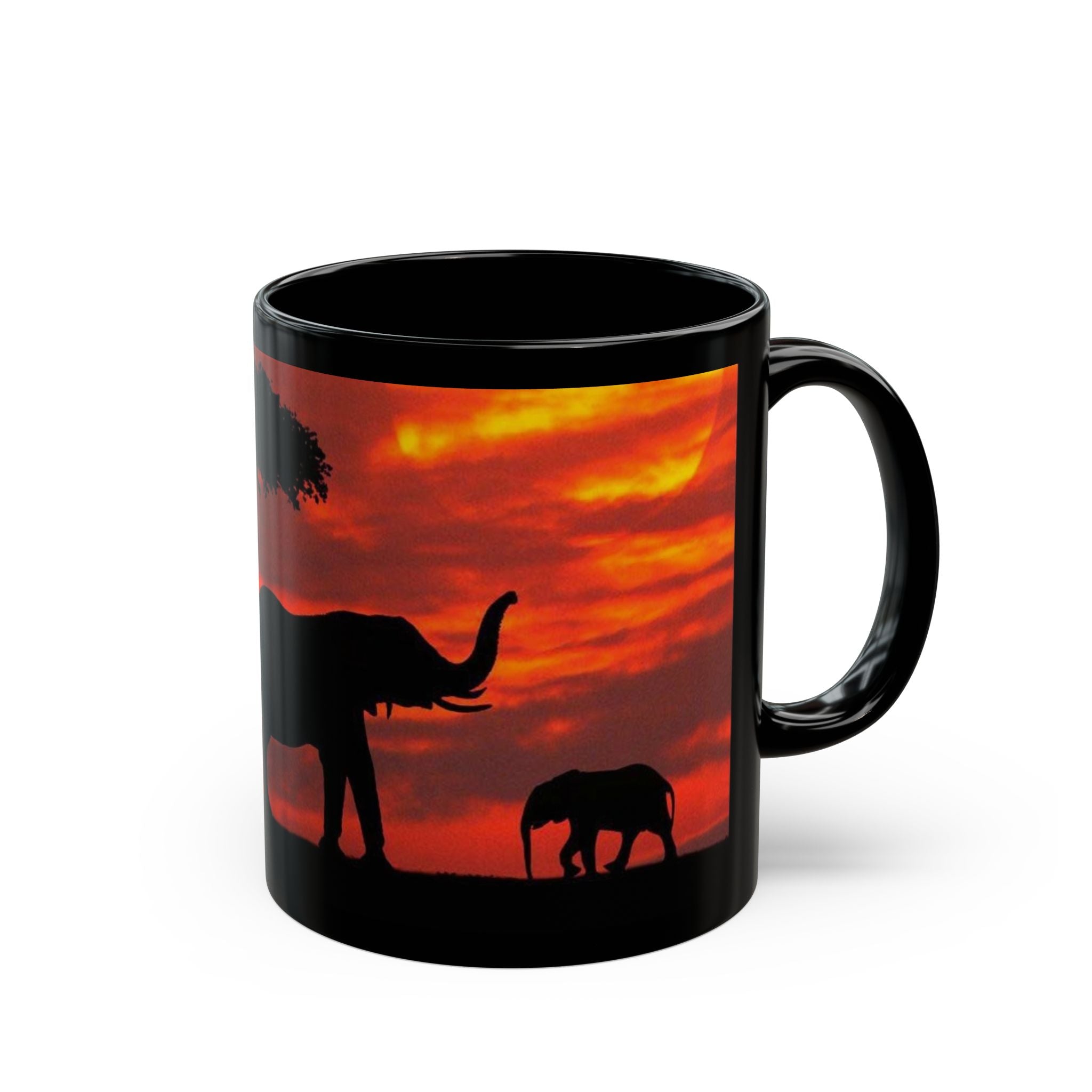 Elephant Sunset Mug — African Safari Silhouette Coffee Cup (11oz/15oz)