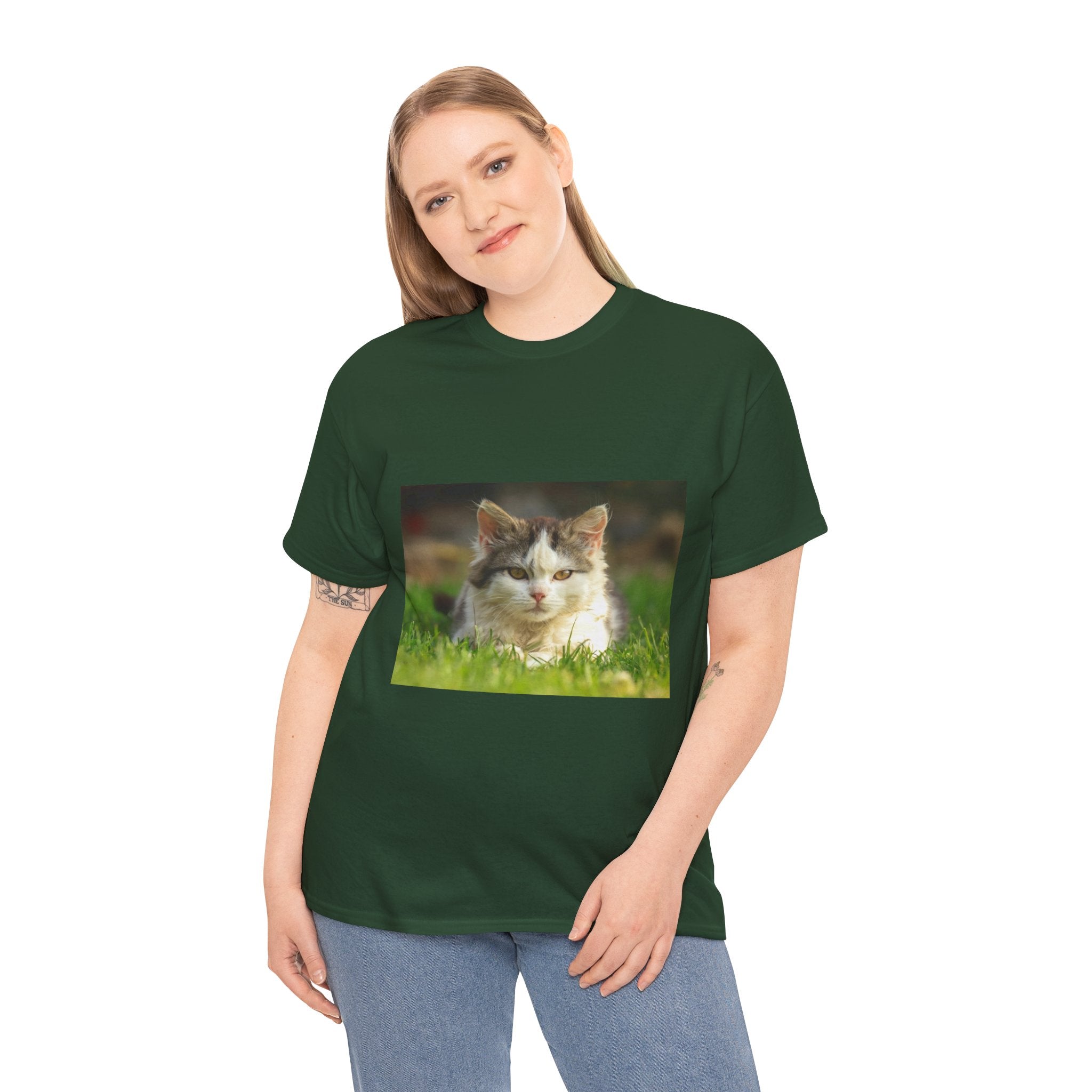 Cat Photo Tee — Relaxed Cat Lying in Grass T-Shirt