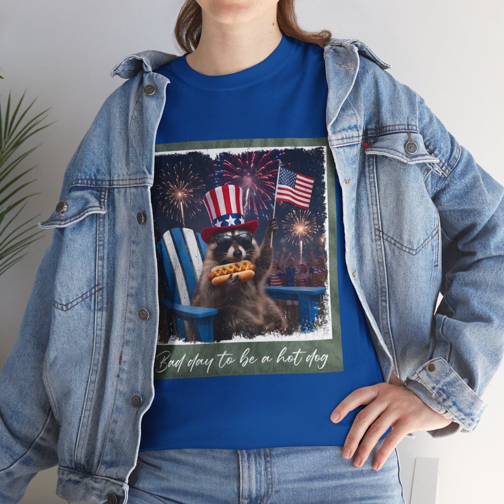 Patriotic Uncle Sam Bear T-Shirt — 'God Spares Us to Be a Hot Dog' 4th of July Tee