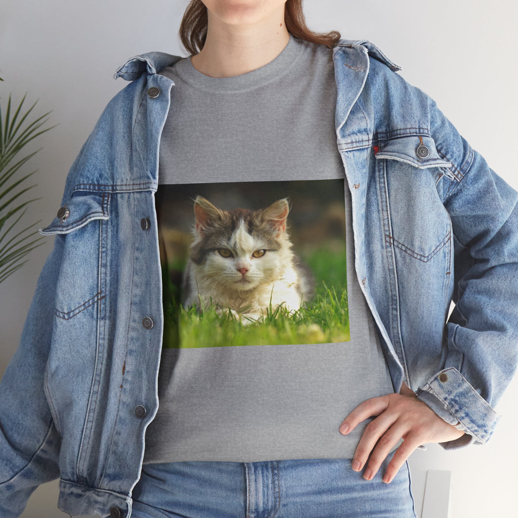 Cat Photo Tee — Relaxed Cat Lying in Grass T-Shirt