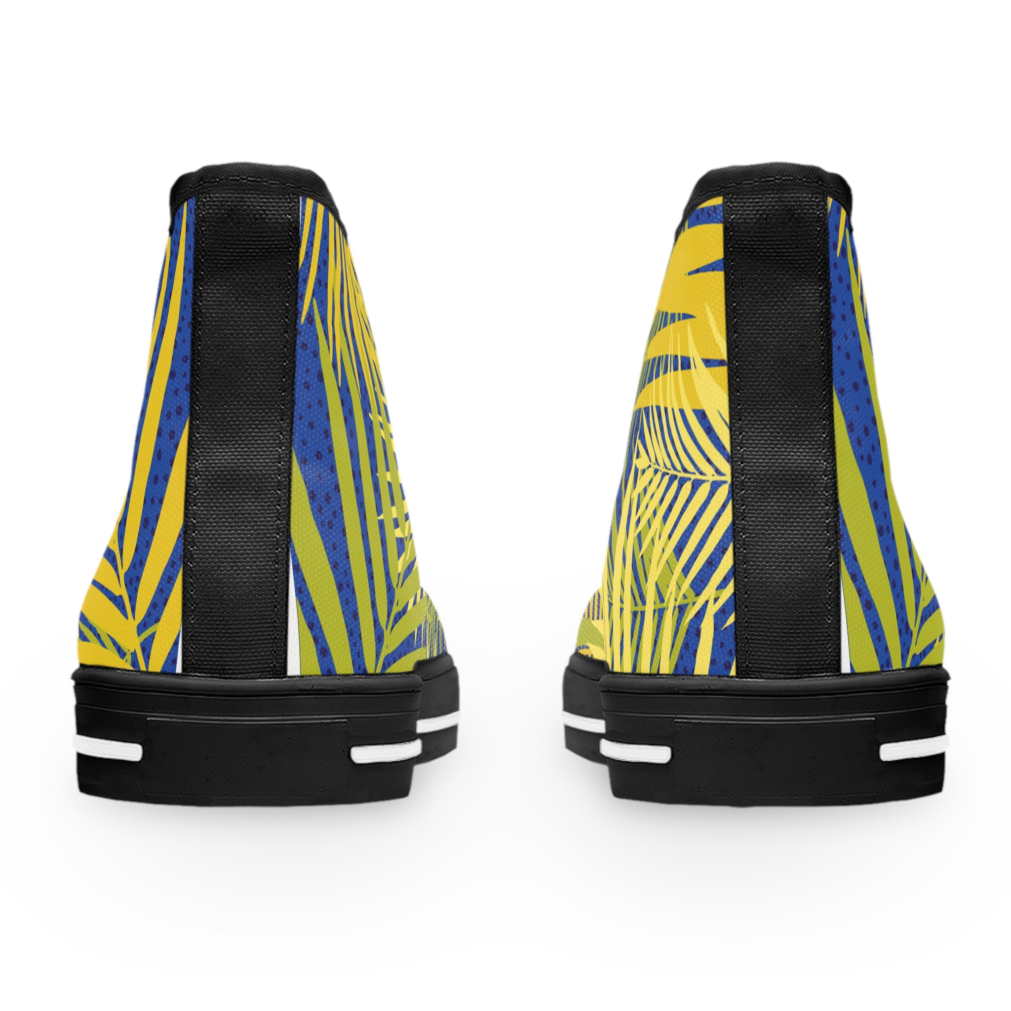 Tropical Palm High-Top Sneakers — Yellow & Blue Palm Leaf Women's Canvas Shoes