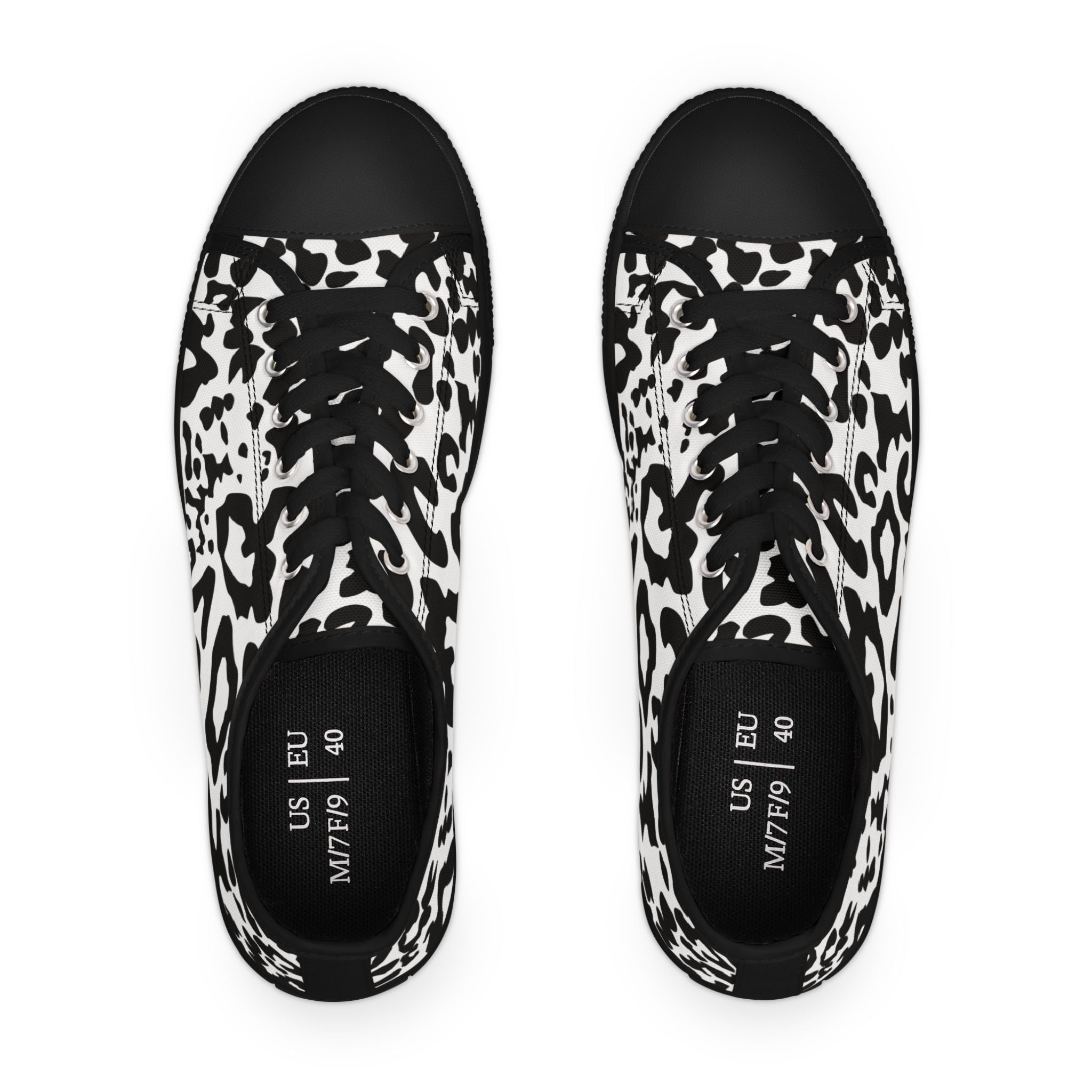 Leopard Print Low Top Sneakers — Black & White Casual Canvas Shoes